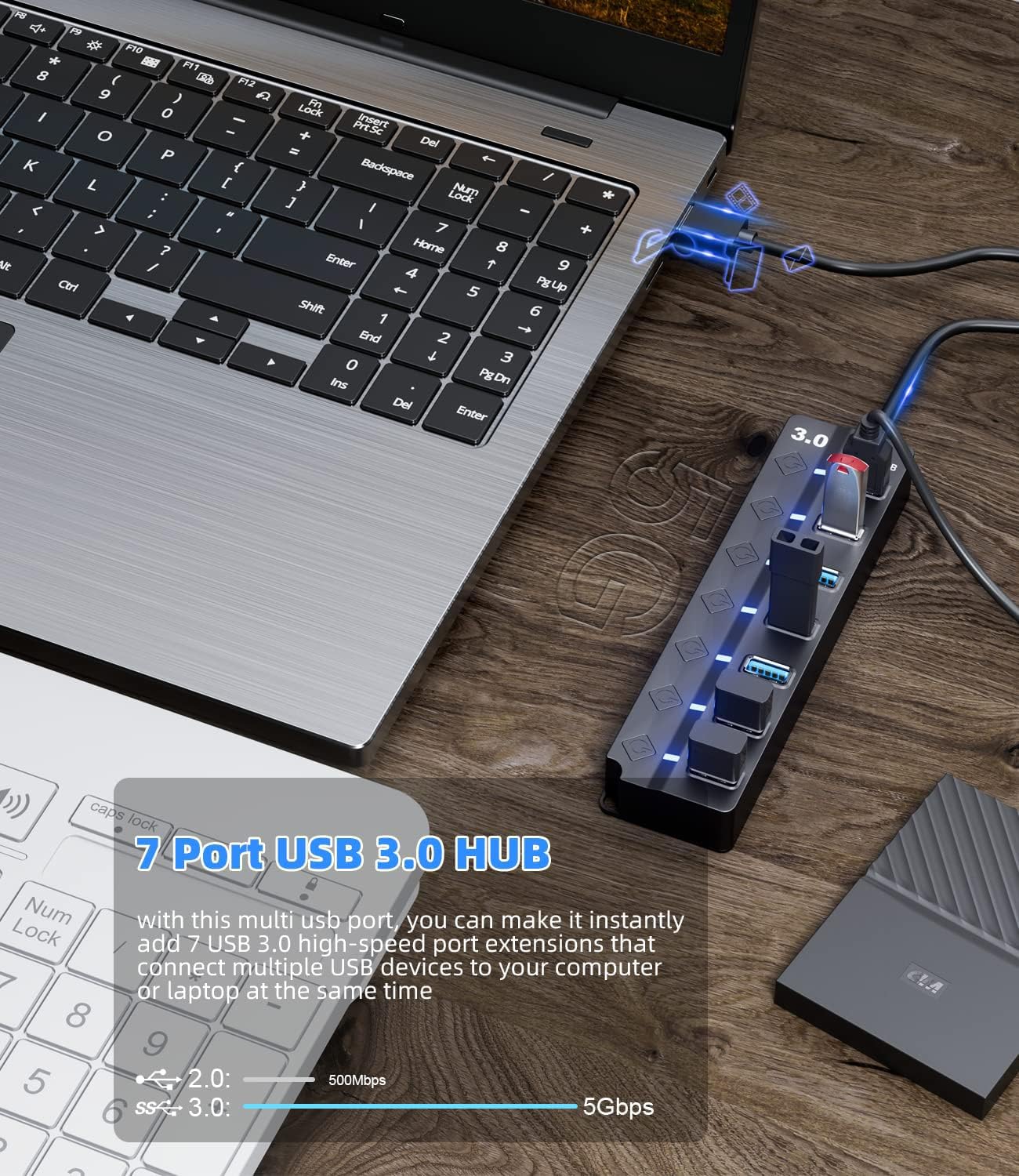 ZORBES USB Hub 3.0 for PC with 7 Ports and Individual Switch Control | 5Gbps Data Transfer