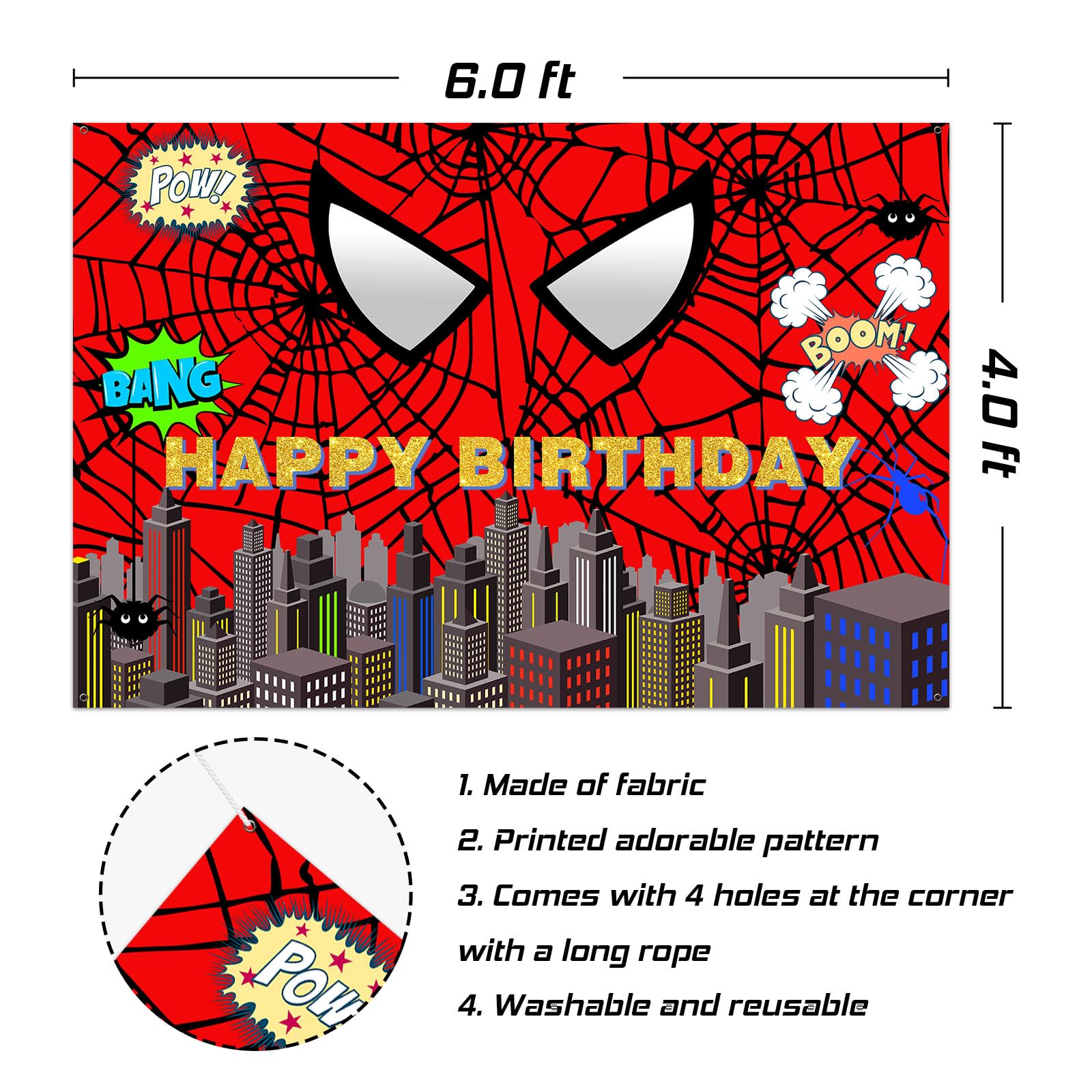 HANNEA Superhero Birthday Backdrop for Kids Party featuring HD Printing & Vinyl Material 6×4ft