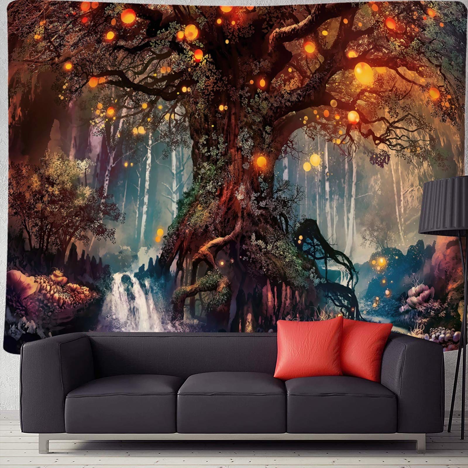 HASTHIP® Tree of Life Tapestry, Magical Forest Tapestry Polyester Tapestries Psychedelic Wall Tapestry TV Background Tapestry for Bedroom (50X60 Inches)( Brown)