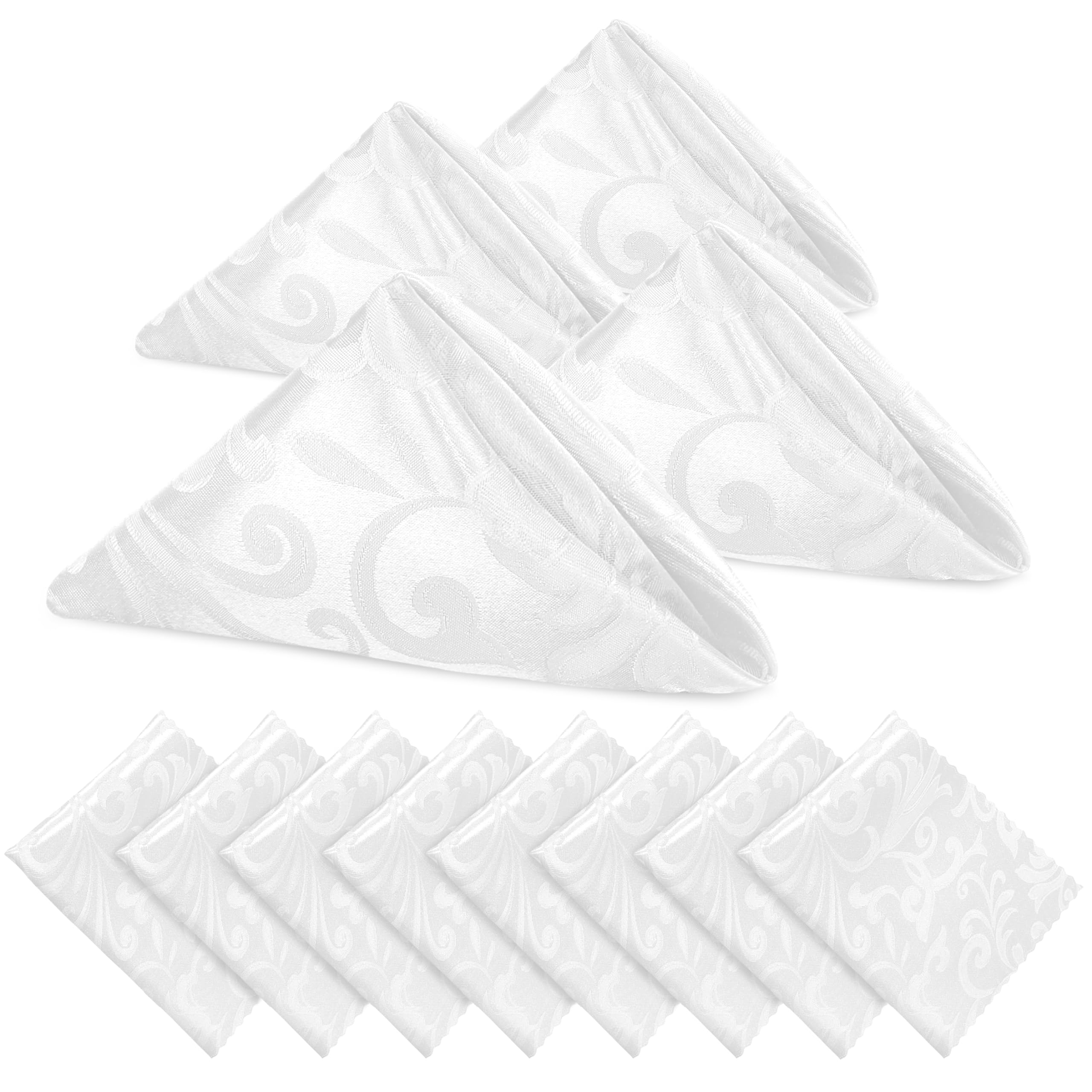 HASTHIP® 6pcs Kitchen Napkins White Jacquard Dinning Cloth Napkins Elegant Polyester Dinning Table Napkins for Festival, Party, Birthday - Washable & Reusable, 19x19 Inch