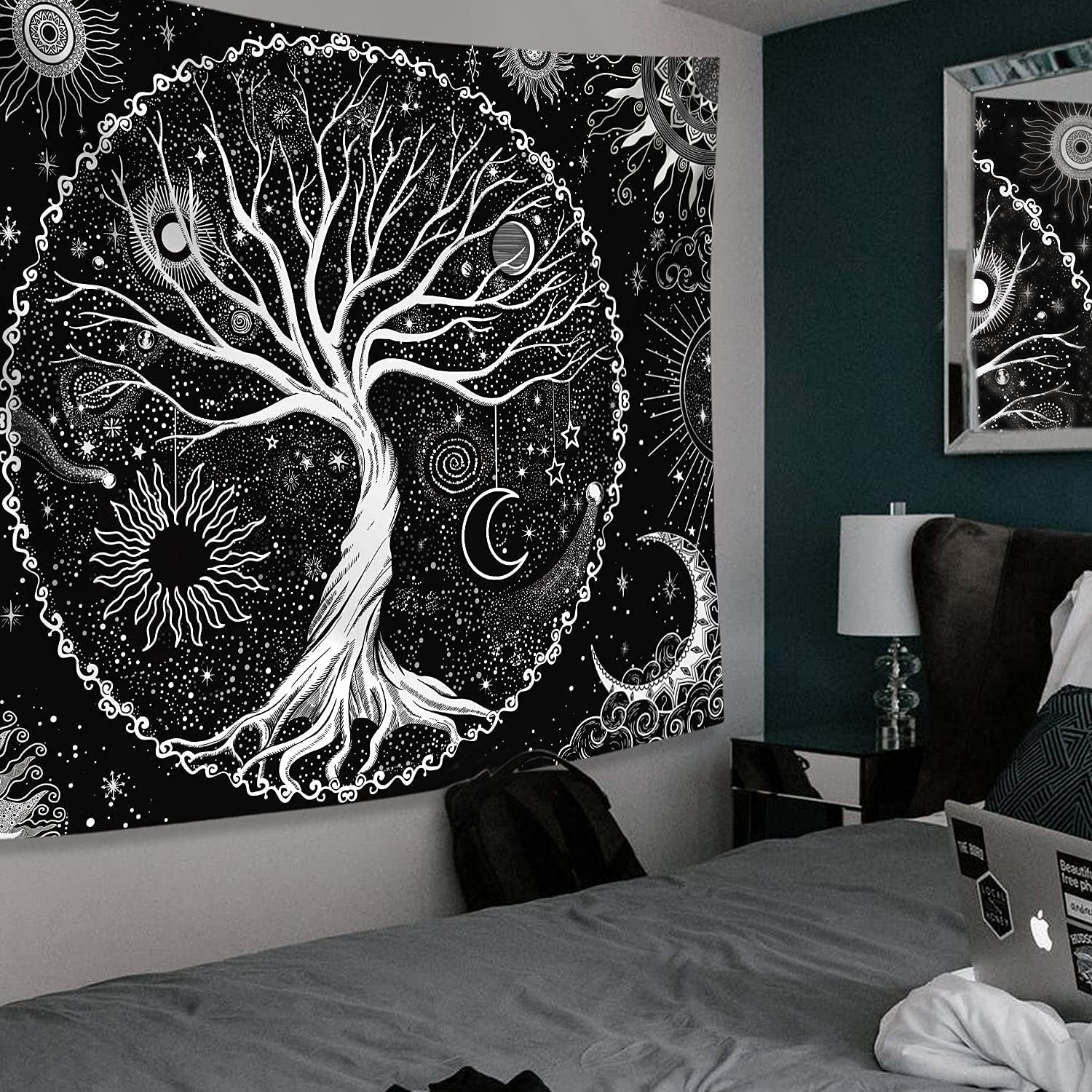 HASTHIP Tree of Life Tapestry for Bedroom featuring HD Galaxy Print and 51.2×59.1 in Size | Black and White Polyester Wall Hanging