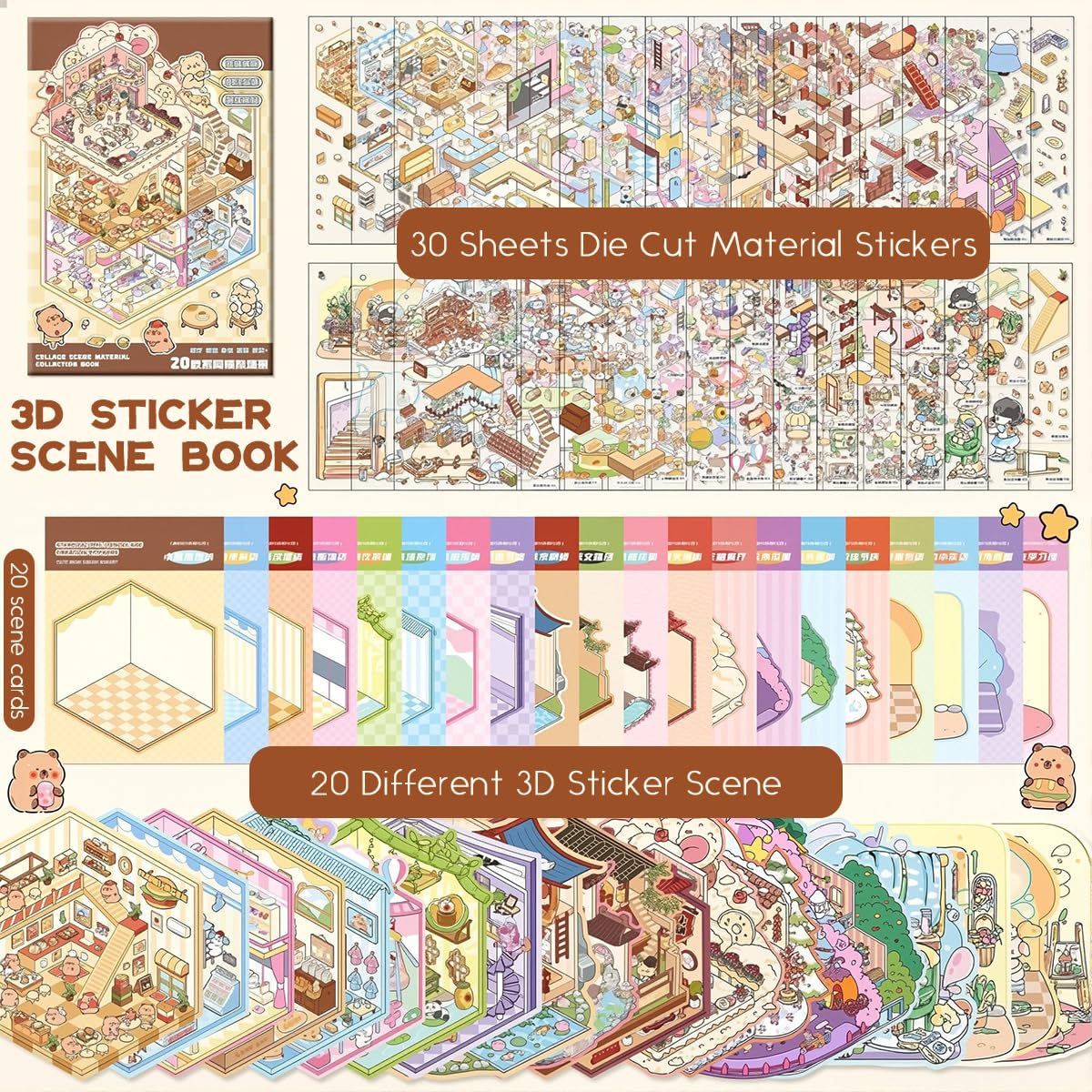 HASTHIP 3D House Stickers Set for Kids with Tweezer 60PCS featuring Reusable Scene Play | DIY Learning Toy