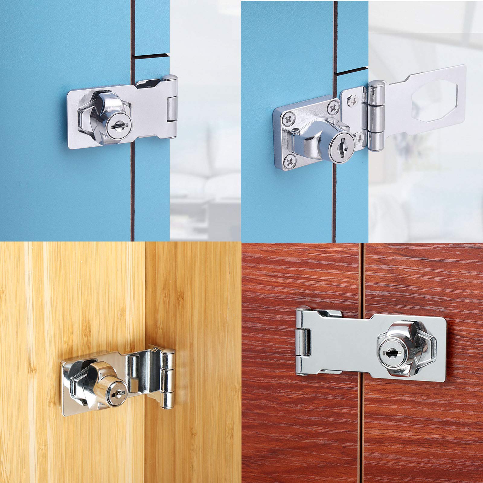 HASTHIP Drawer Lock Set for Cabinets and Desks with 3 in Keyed Hasp Chrome Plated | 2 Sets