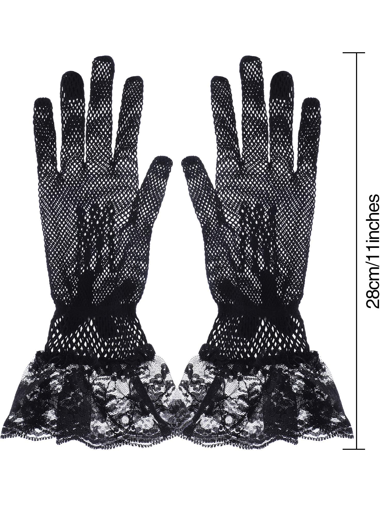 GUSTAVE Ladies Lace Gloves Elegant Short Gloves Courtesy Summer Gloves for Wedding Dinner Parties (Black)