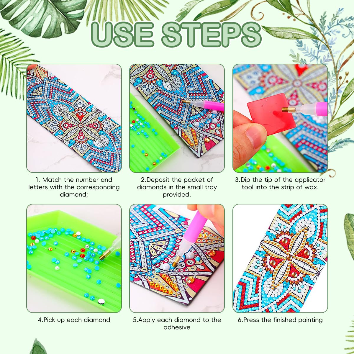 OFIFO DIY Bookmarks for Craft Making with Tassel featuring PU Leather Backing 8.3x2.4 in | Flower Diamond Art Kit for Beginners and Adults