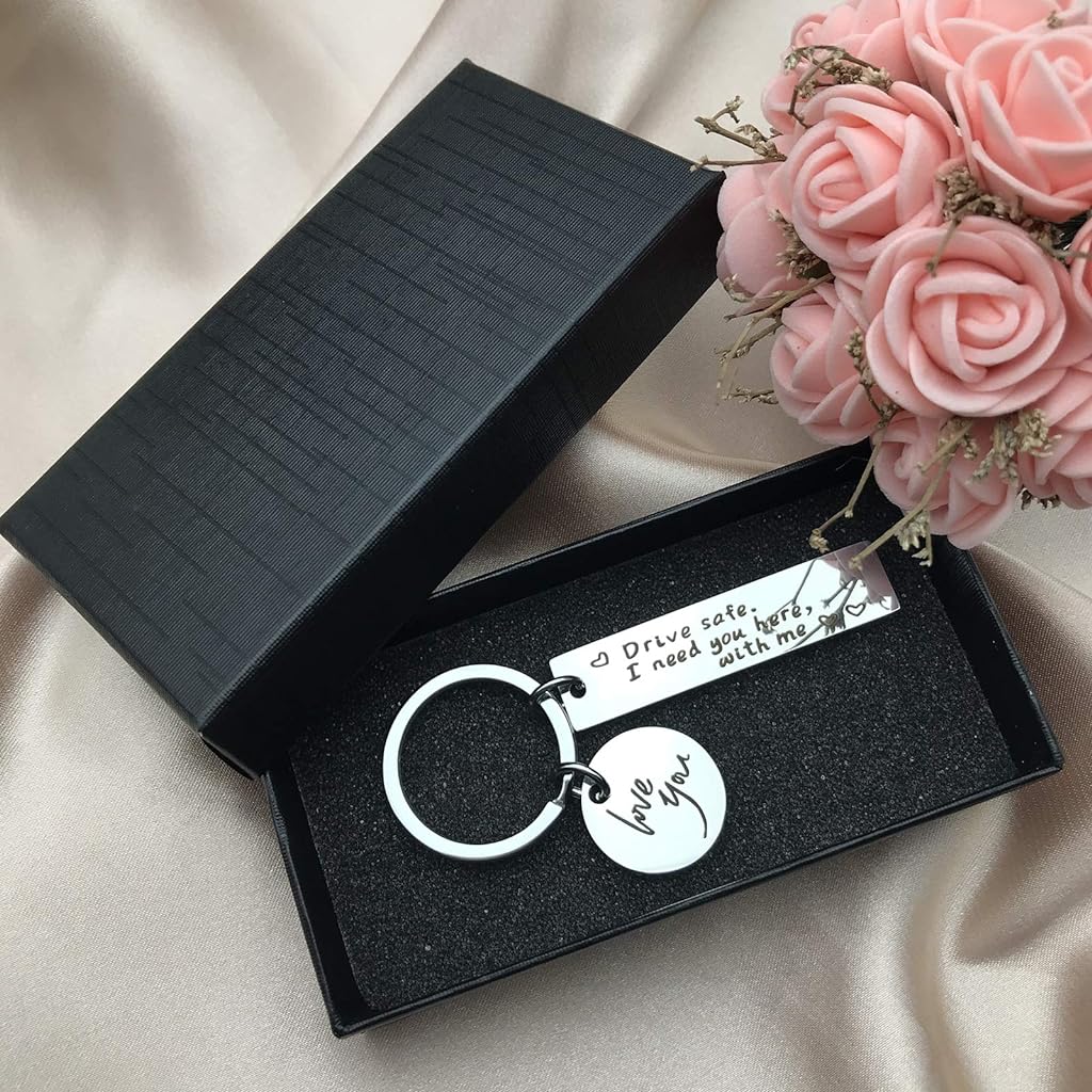 GUSTAVE® White Drive Safe Keychain I Need You Here with Me I Love You Keychain with Gift Box for Husband,Boyfriend,Birthday & Gifts