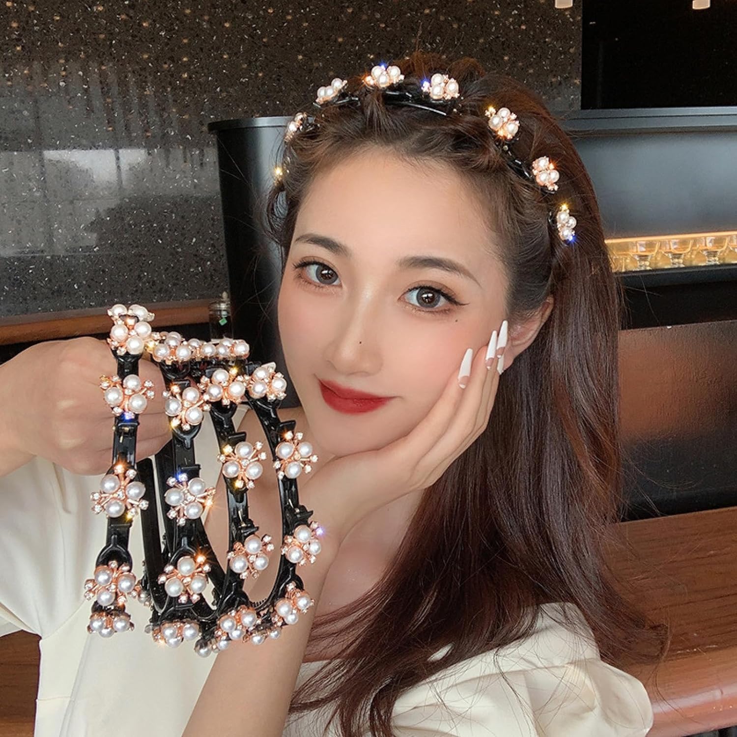 Zibuyu Headband for Women featuring 8 Pearl Floral Claw Clips for Secure Elegant Styling