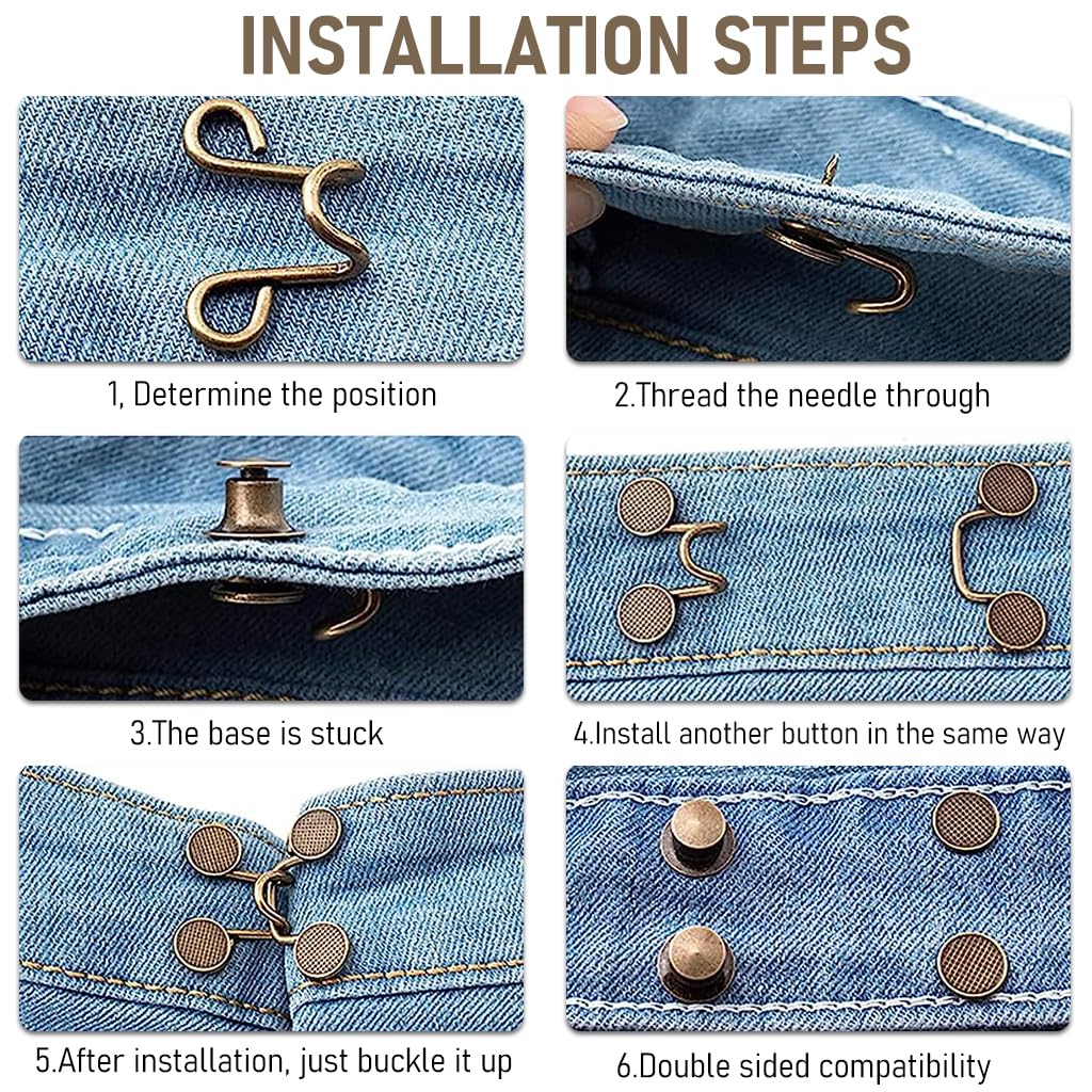 SANNIDHI Jeans Button Set for Instant Waist Adjustment with 4 Reusable Metal Buckles | No Sewing Clips for Pants and Skirts