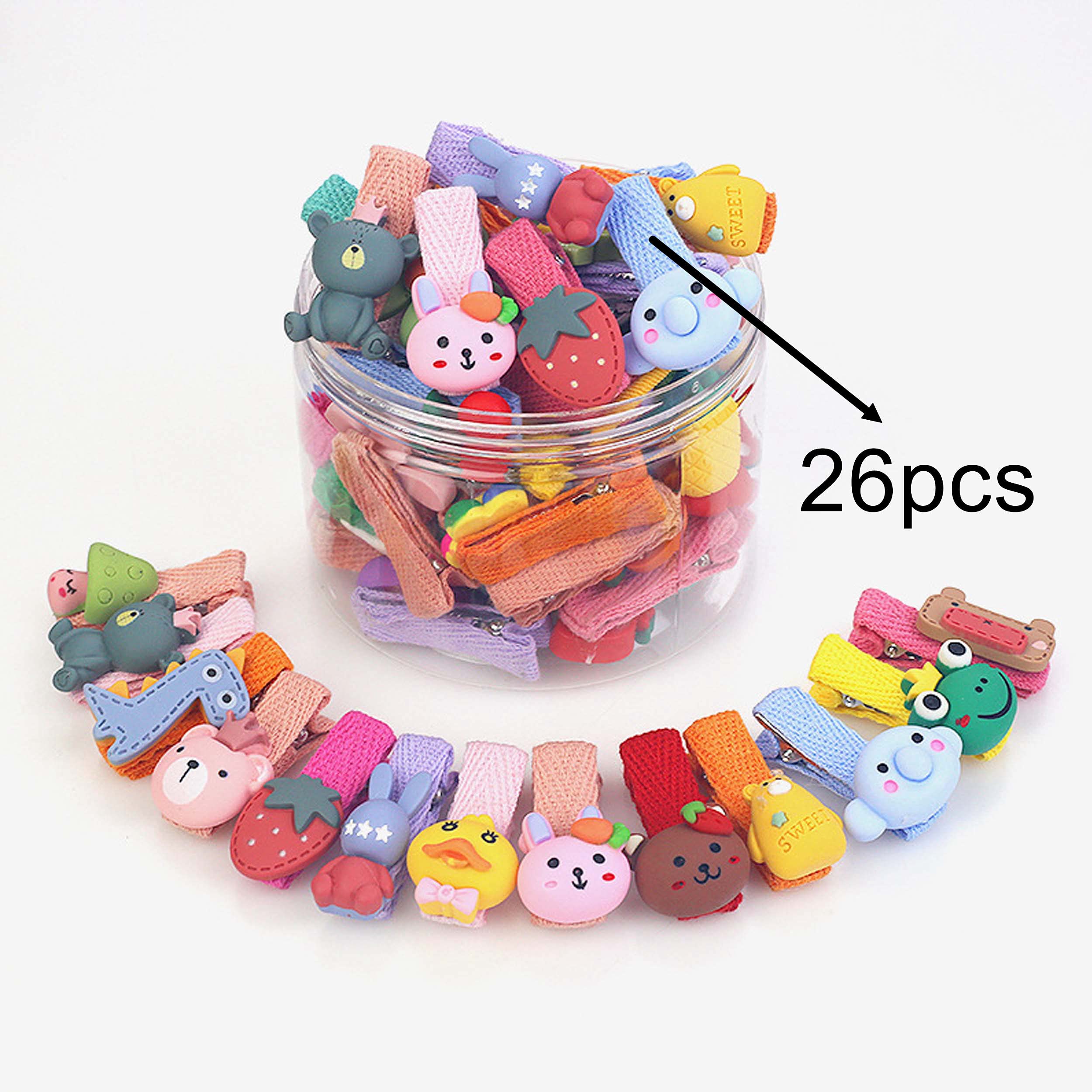 ELEPHANTBOAT Hair Clips Set for Kids with Box featuring 26 pcs Cartoon Designs | Cute Multicolor Hair Pins for Girls
