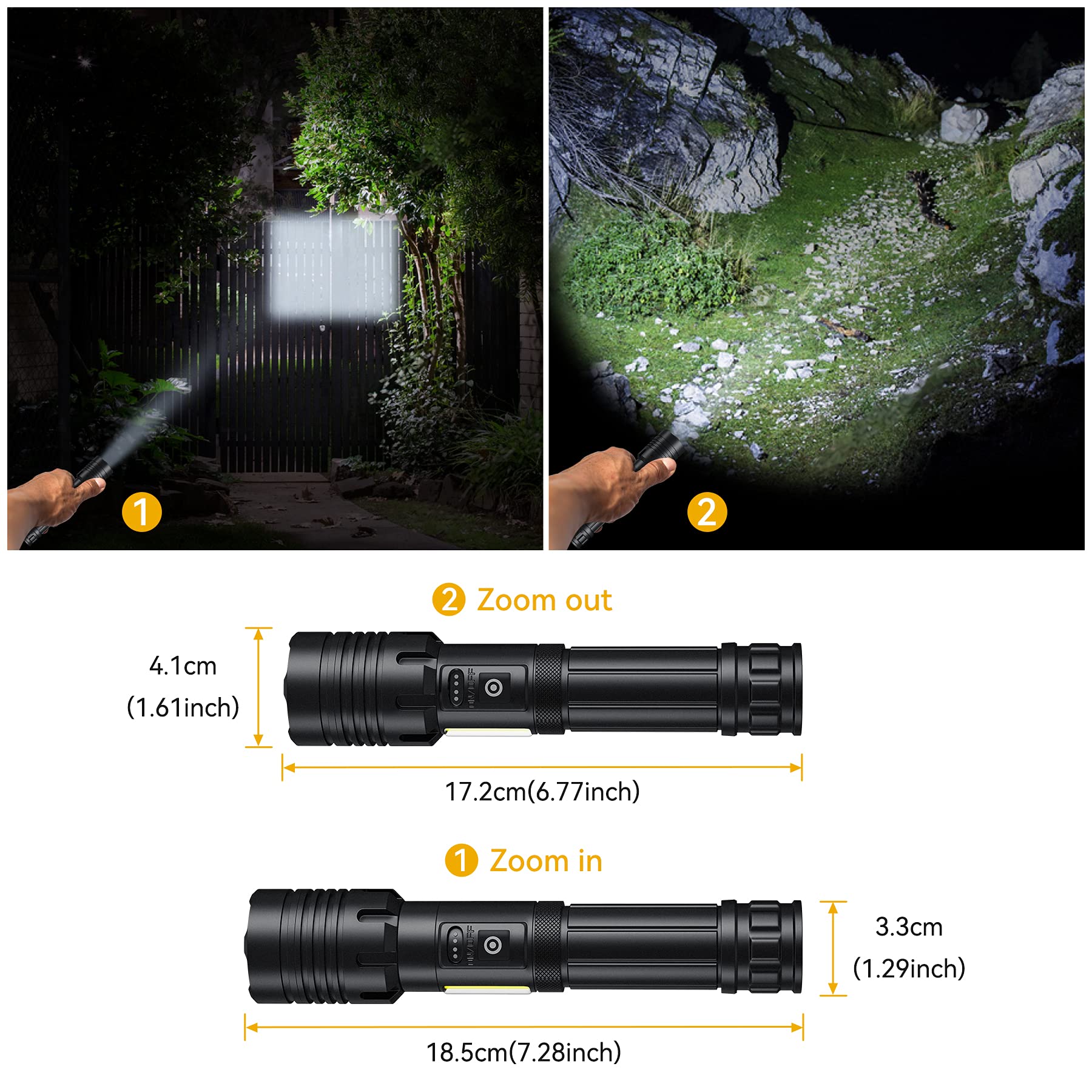 ELEPHANTBOAT  3000 Lumens Rechargeable Flashlight, Long Distance Torch, Super Bright XHP70 Powerful Led Tactical Flashlight, Brightest High Powered Flash Light, Emergency Handheld Flashlight