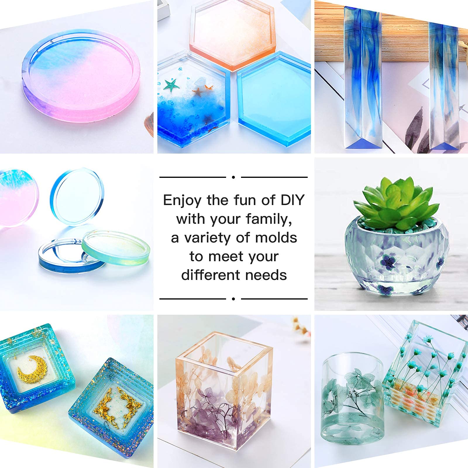 HASTHIP Resin Moulds Set for DIY Crafts with 20 pcs Silicone Molds and Accessories | Reusable Epoxy Casting Kit