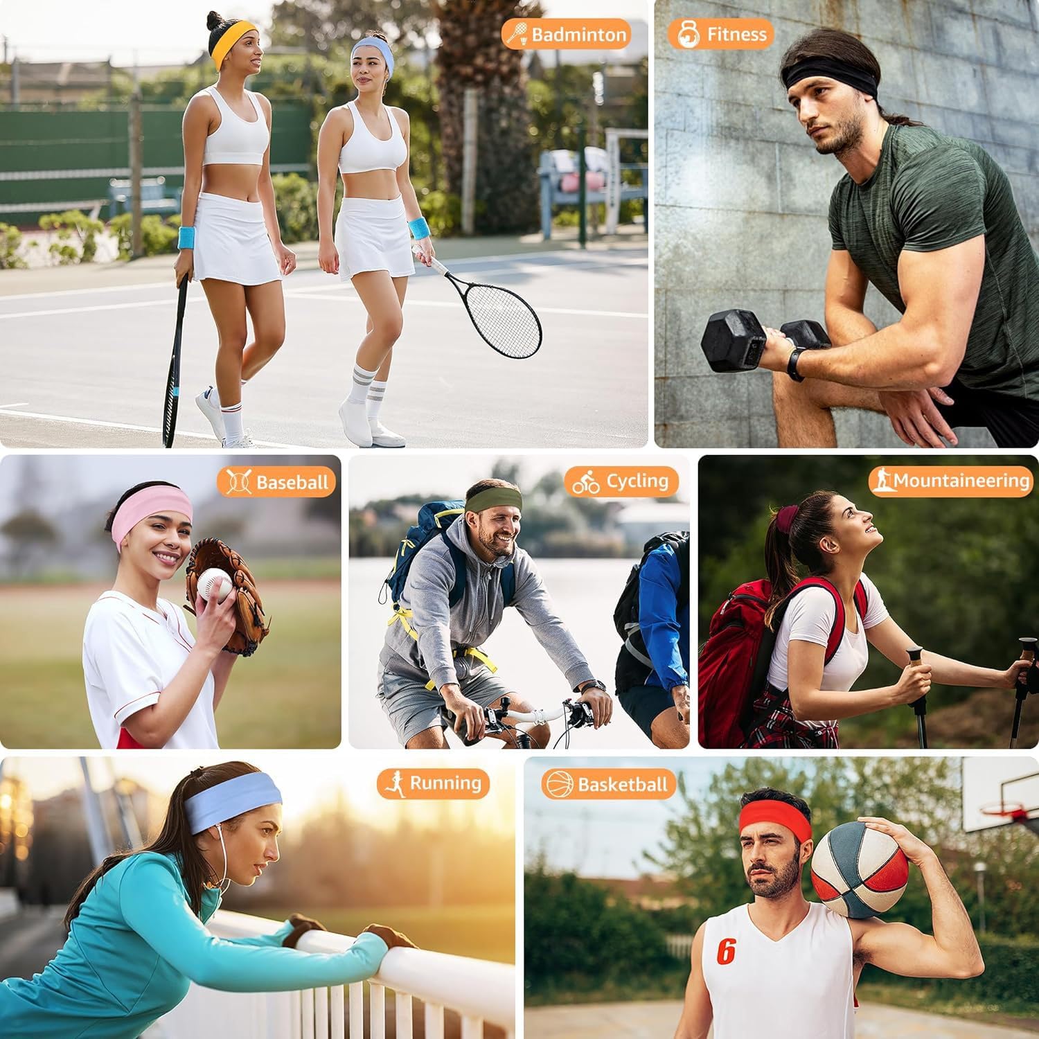 ZIBUYU Head Band for Men for Workout and Running featuring Elastic Non Slip Fit | 6PC Breathable Spandex Set