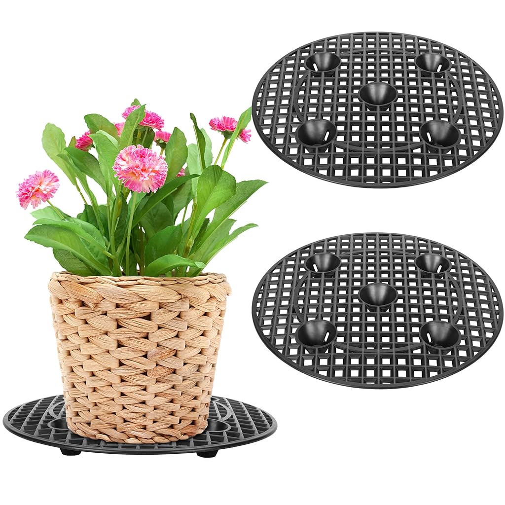 HASTHIP® Mesh Planter Stands 11.8inches Round Flower Pot Mesh Stands Anti-skid Green Pot Caddy Pot Risers for Flower Pots, Planters, Improves Better Drainage and Airflow