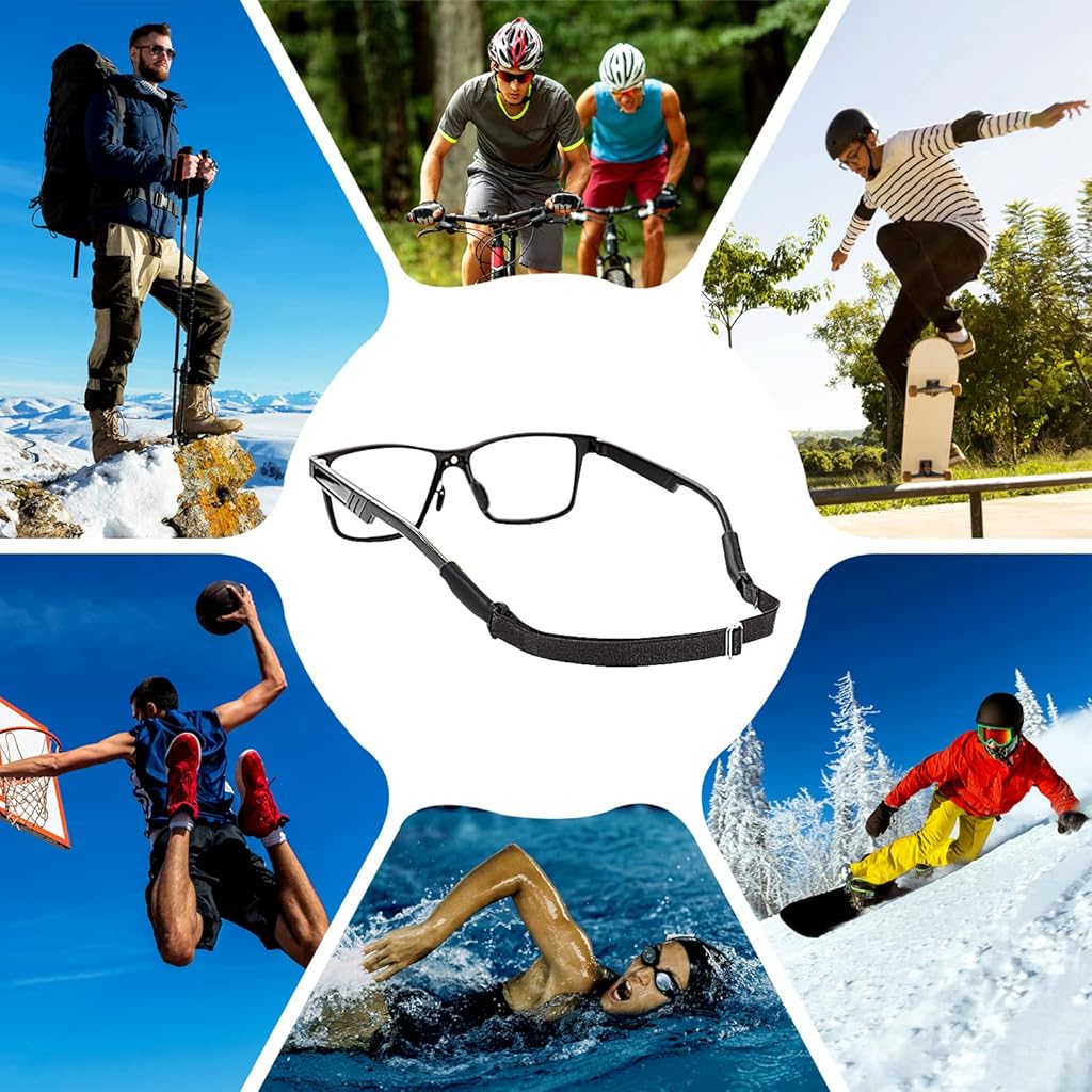 HASTHIP® 9PCS Adjustable Glasses Straps No Tail Eyewear Retainer Anti-Slip Elastic Eyeglasses Strap Holder Sunglasses Straps for Adults Men Women (Black)