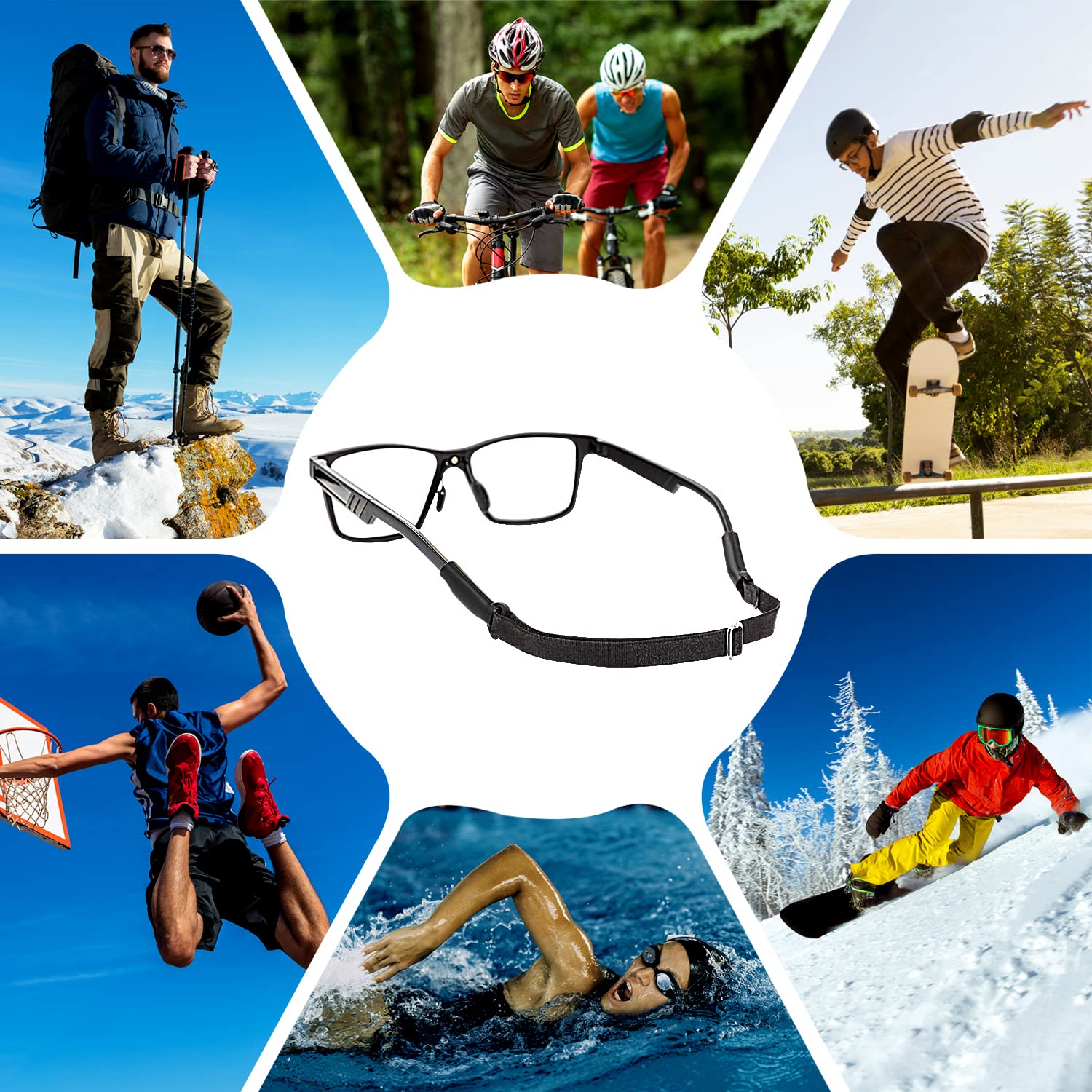 HASTHIP Glasses Straps Adjustable 23–40 cm with Silicone Sleeves and Elastic Nylon | 9 Pcs Set for Adults Sunglasses