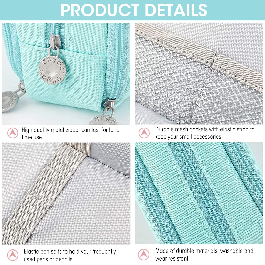 HASTHIP Pencil Case for Students with 3 Compartments and Metal Zippers 21x5x9cm Blue | Multi‑use Cosmetic & Stationery Organizer