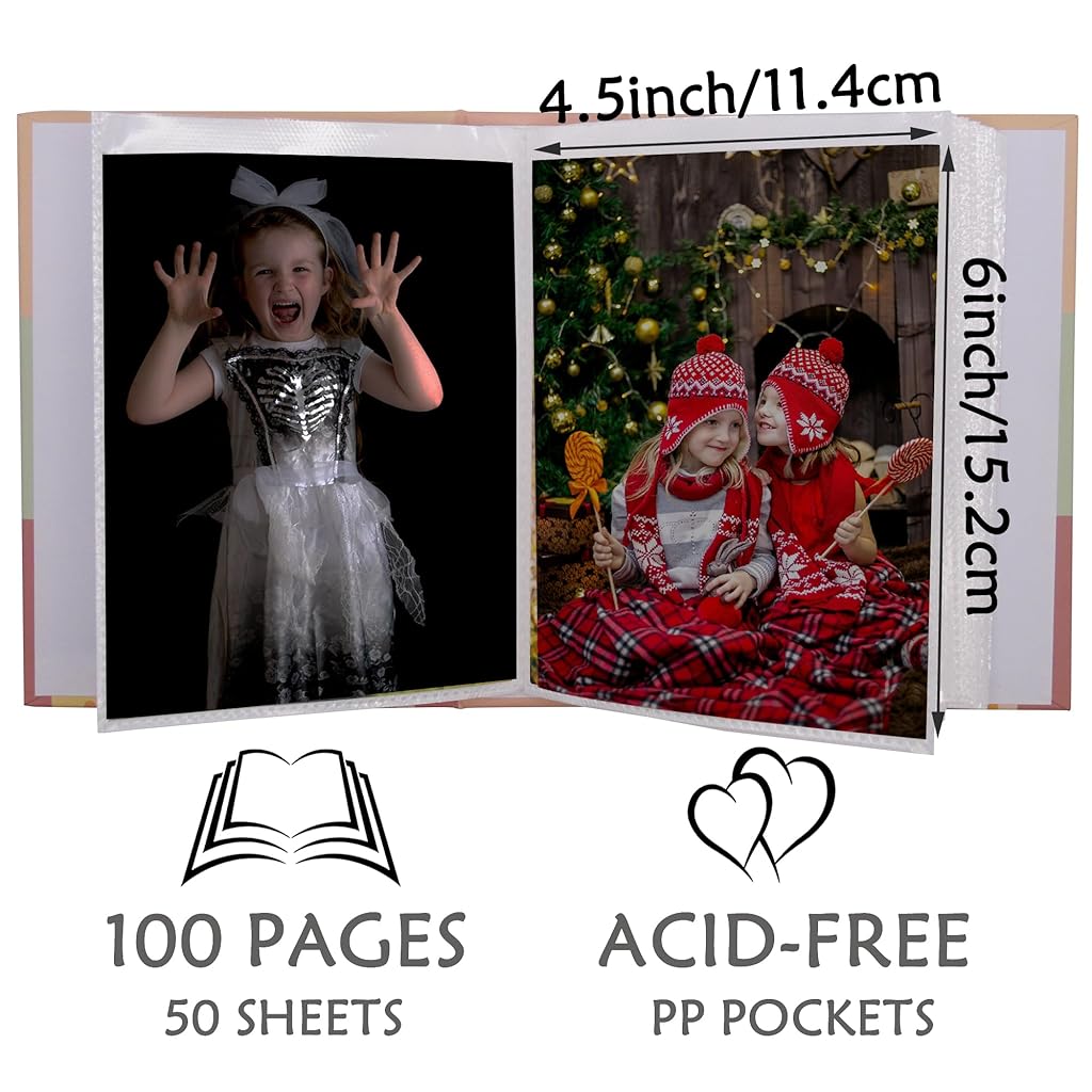 HASTHIP® Kids Photo Album, 100 Pockets 4x6 Cats Cute Slip-in Picture Album for Boys, Girls(Cats Green)