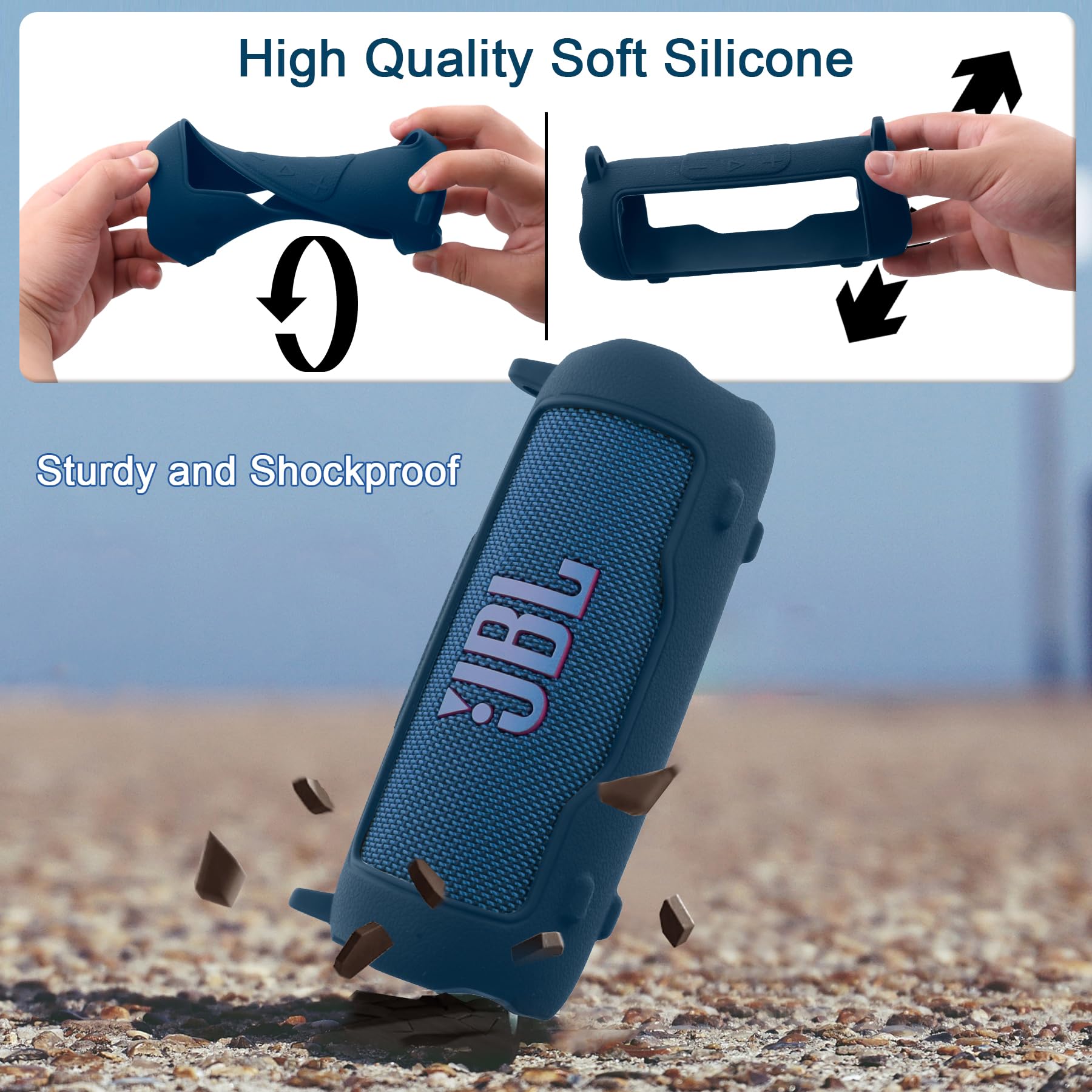 ZORBES Bluetooth Speaker Silicone Cover for JBL Flip 7 with Shoulder Strap and Standing Feet | Blue Outdoor Sling Carrier