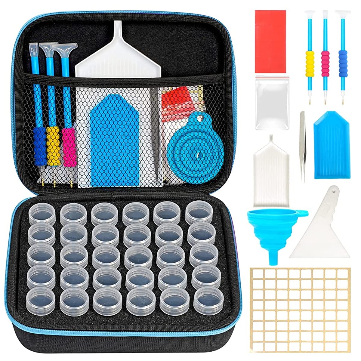 HASTHIP 5D Diamond Painting Tools and Accessories Kits with 30 Slots Diamond Painting Storage Container, Storage Bag, Diamond Painting Trays and Pens, Tweezer and Correction tools (Without Diamonds)
