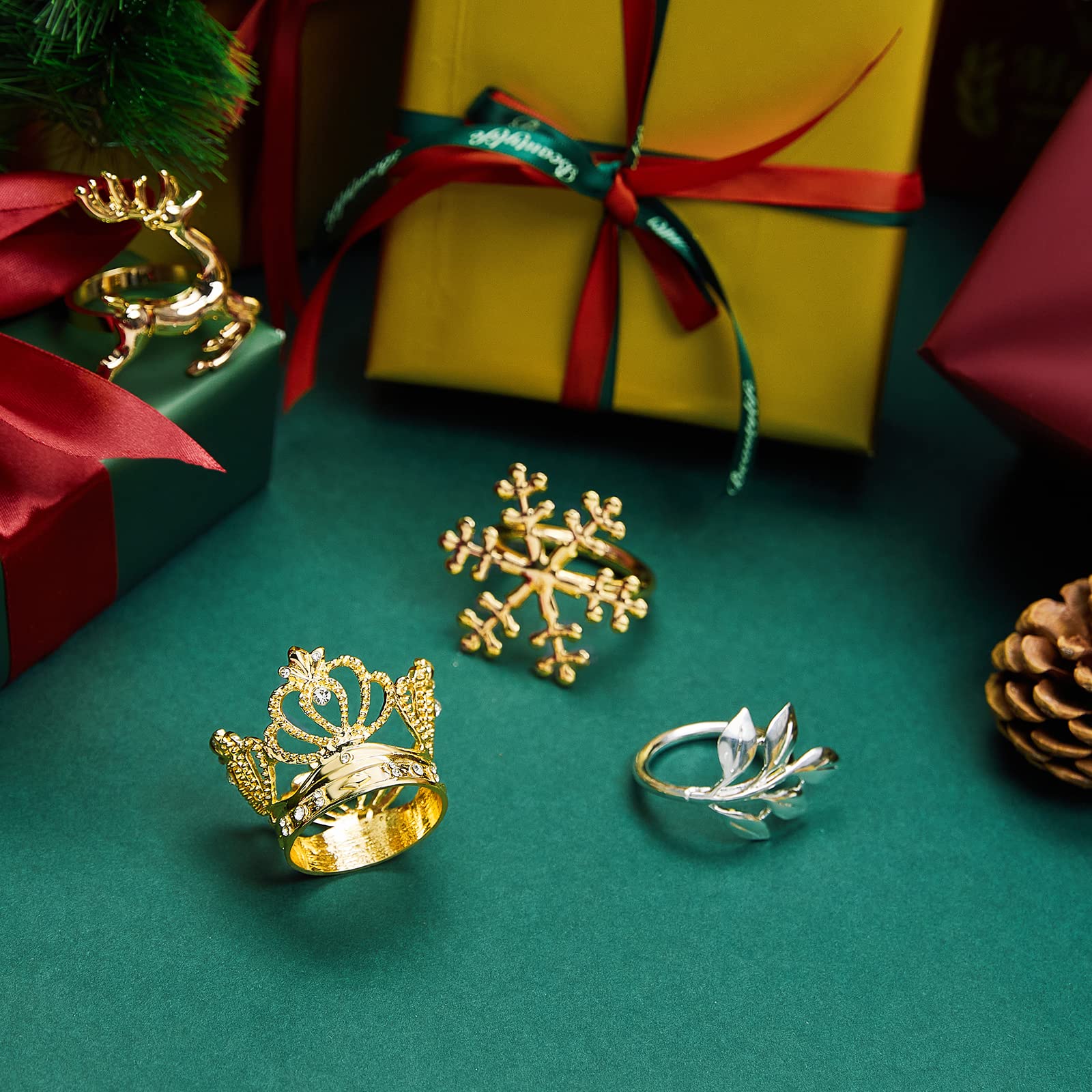 ZIBUYU Napkin Rings Set of 6 for Dining Table and Wedding with 1.38 in Diameter | Golden Leaf