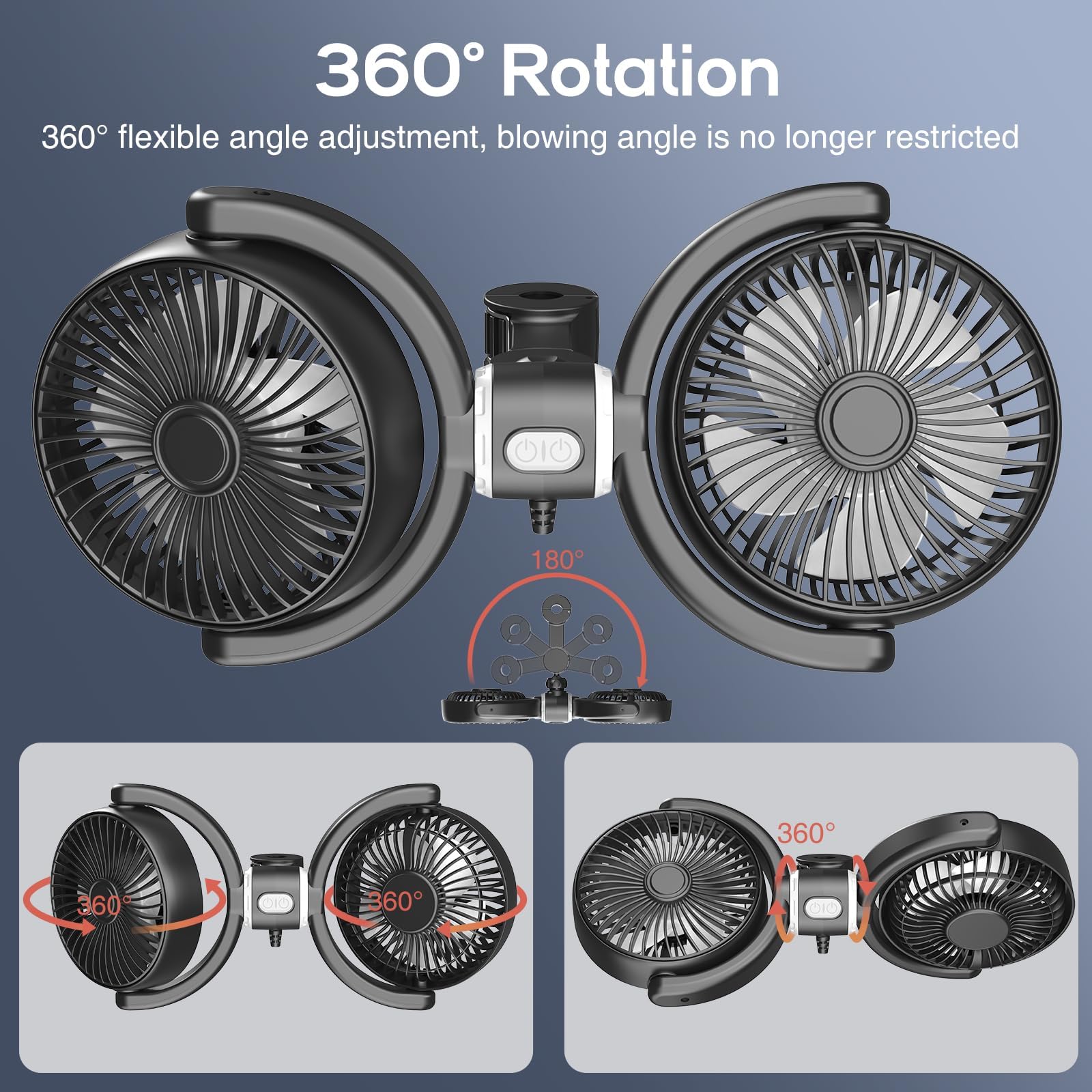 STHIRA USB Car Fan for Headrest with Twin 3 Speed Cooling and Flexible Angle Adjustment | 12 24V Plug and Go 2PCS