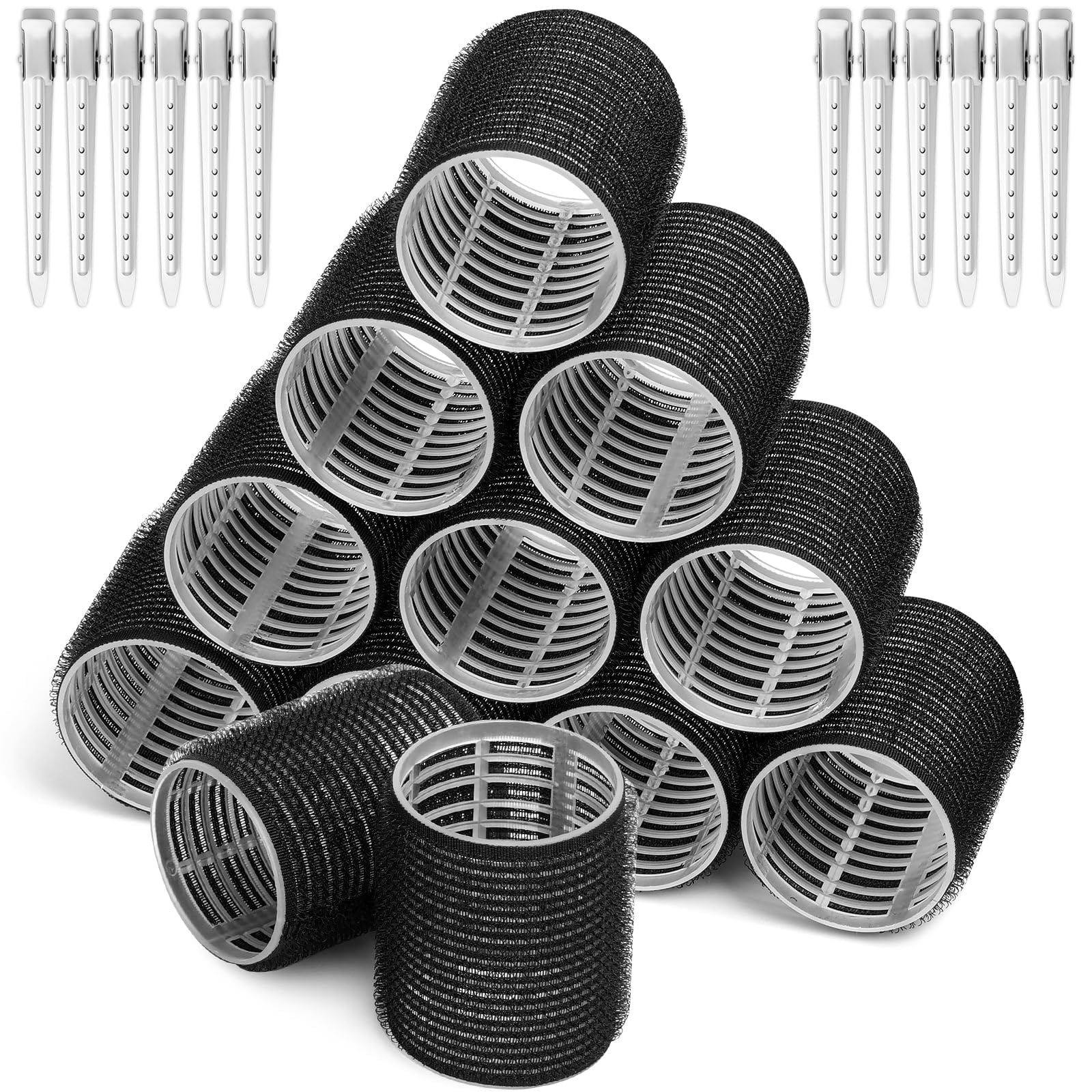 MAYCREATE® 12Pcs Bang Rollers with 12 Metal Duckbill Clips, Heatless Hair Curlers, 2.4 inch Fringe Curlers, Bangs Styling Rollers, Hook and Loop Hair Curlers for Wavy Hair Style