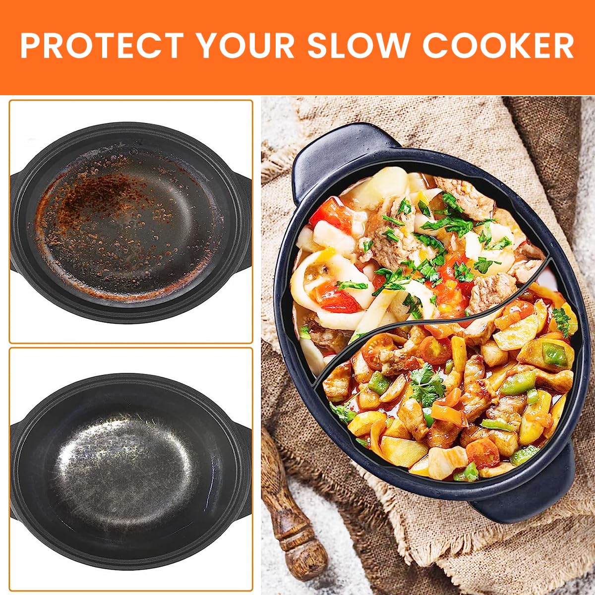 Supvox Silicone Crock Pot Liners for 6–8 Qt Slow Cookers with Dual Grid Design | Reusable Grey Insert