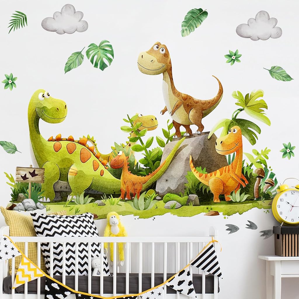 SNOWIE SOFT® 2 Sheet Cartoon Wall Stickers for Kids Room Nursery Room Bedroom Self-adhesive Cartoon Dinosaur Charming Stickers PVC Wateproof Wall Decorative Stickers, 30x60cm