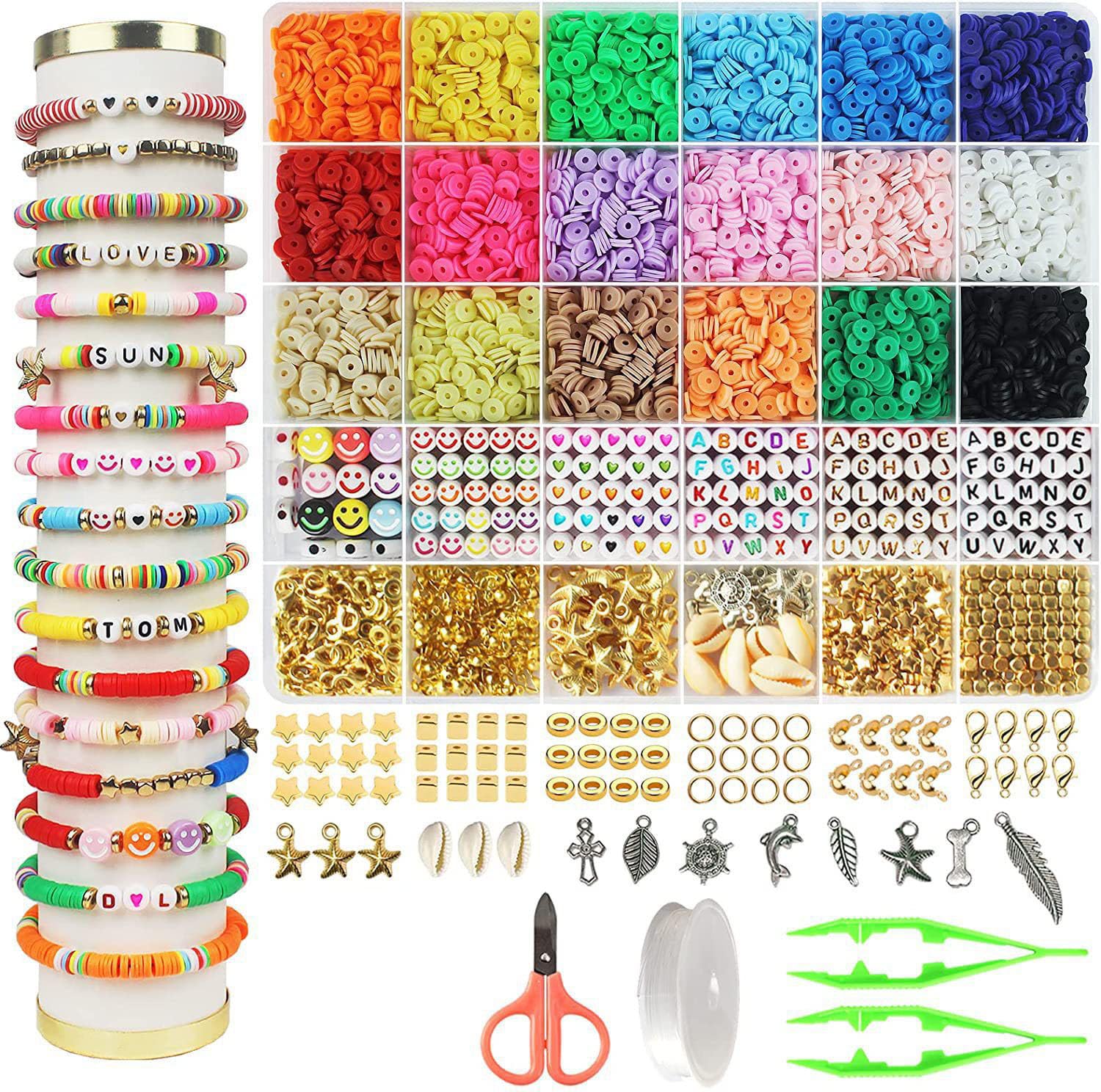 SANNIDHI Clay Beads Bracelet Making Kit for DIY Jewelry with 5100 pcs and 18 Colors | Gift for Kids and Beginners