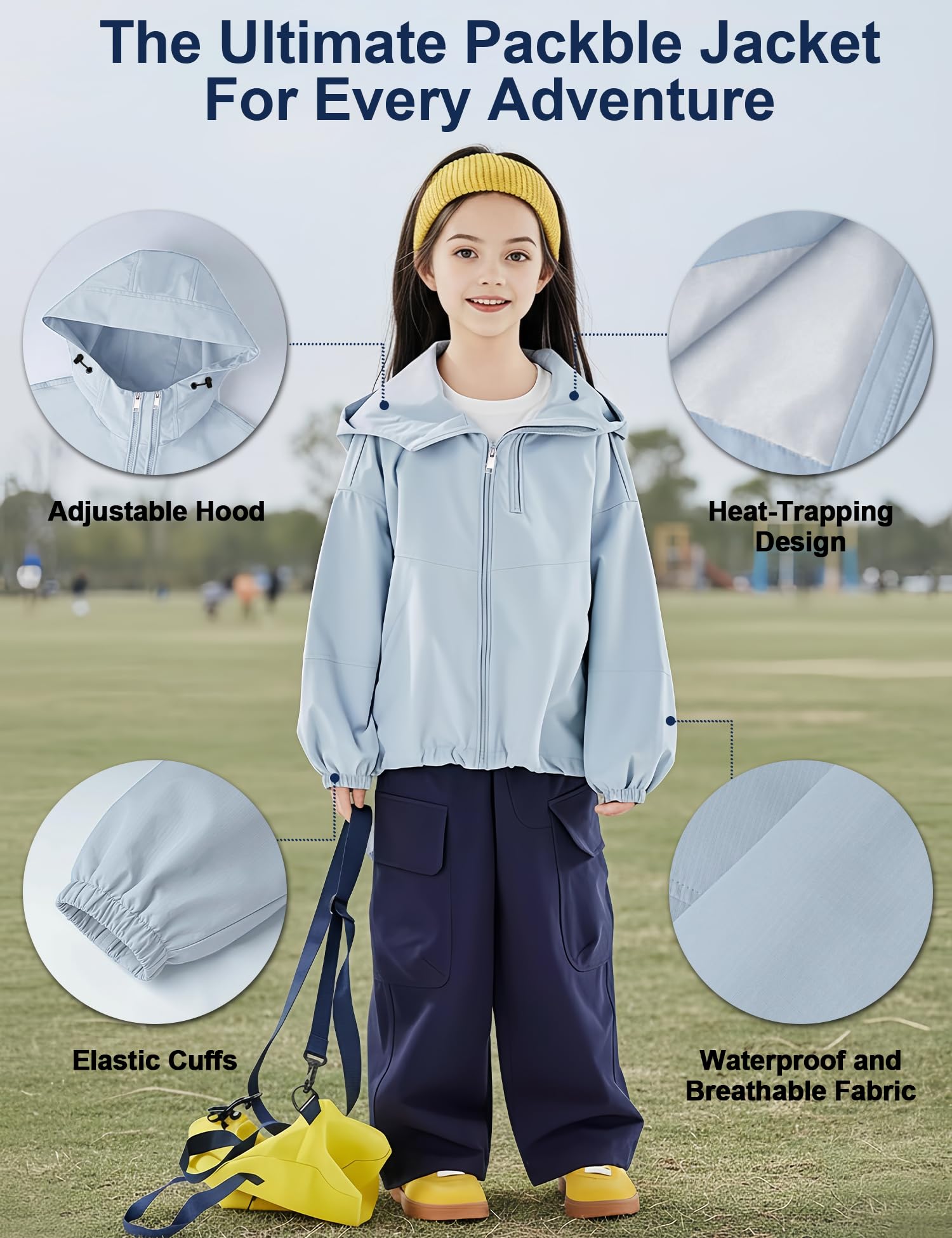 Venzina Kids Windbreaker for Outdoor Adventures with Adjustable Hood and Windproof Design | Waterproof Breathable Jacket 130CM