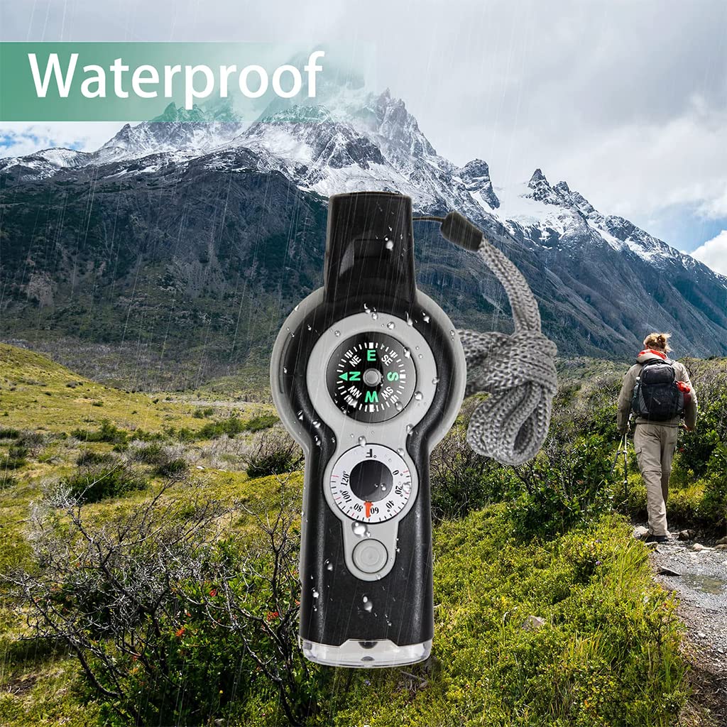 ZIBUYU 7-in-1 Emergency Survival Whistle for Camping and Hiking with Compass and Thermometer | Grey
