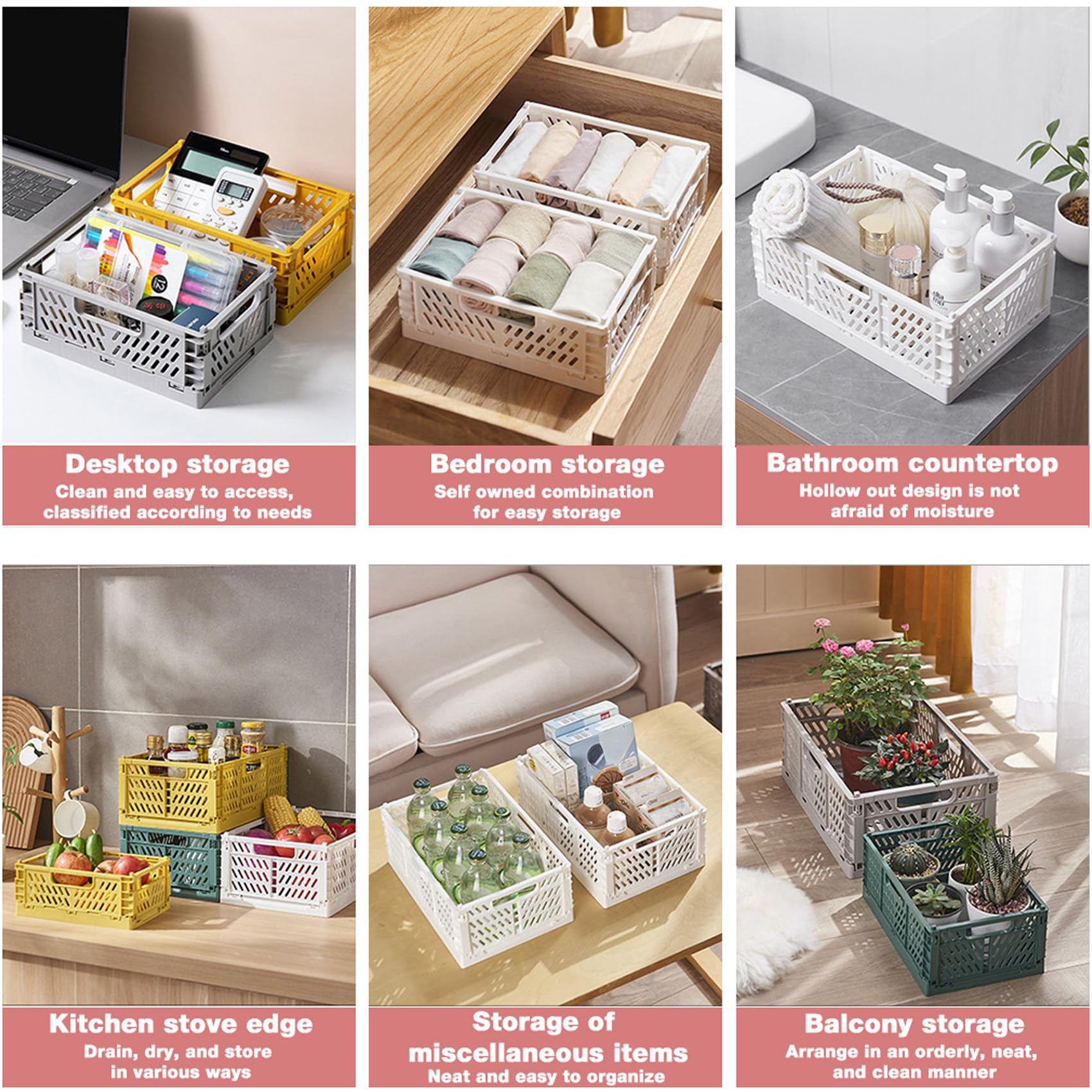 Supvox Desk Organizer Box for Office and Crafts featuring Collapsible Stackable Design | 15x9.8x5.7cm ABS 6-Color Storage