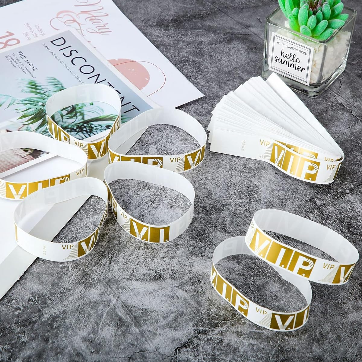 HASTHIP® 300 Pcs VIP Wristbands for Customers Waterproof Paper Bracelets Lightweight Event Wristbands for Party Concert Club Amusement Park Festivals, Gold