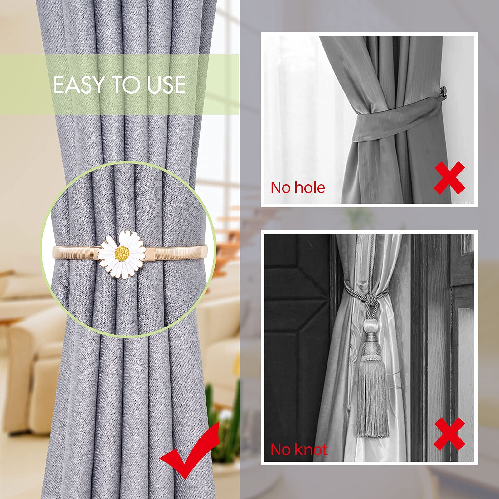 HASTHIP 2PCS Curtain Tiebacks Adjustable Decorative Alloy Drape Holdbacks Modern Simple Style Curtain Holders Tieback Wall for Window Drapery