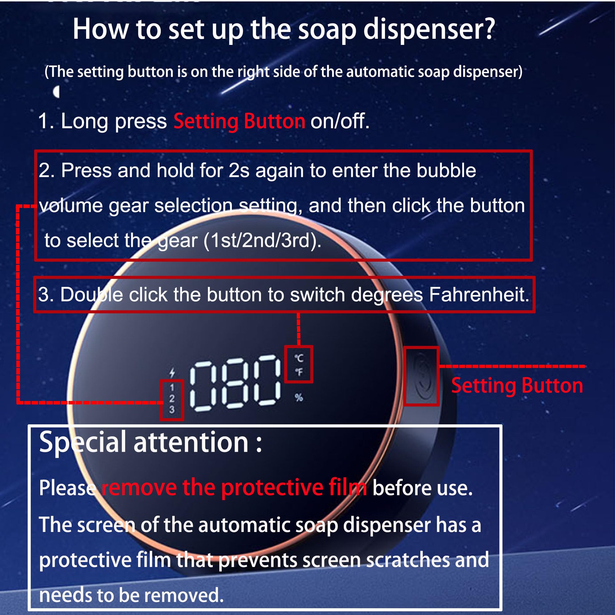 Supvox® Auto Soap Dispenser LCD Soap Foamer Dispenser Adjustable Time No-Touch Wall Soap Foam Dispenser 280ml Hand Wash Soap Foamer Handwash Dispenser for Kitchen Bathroom Office Public Area