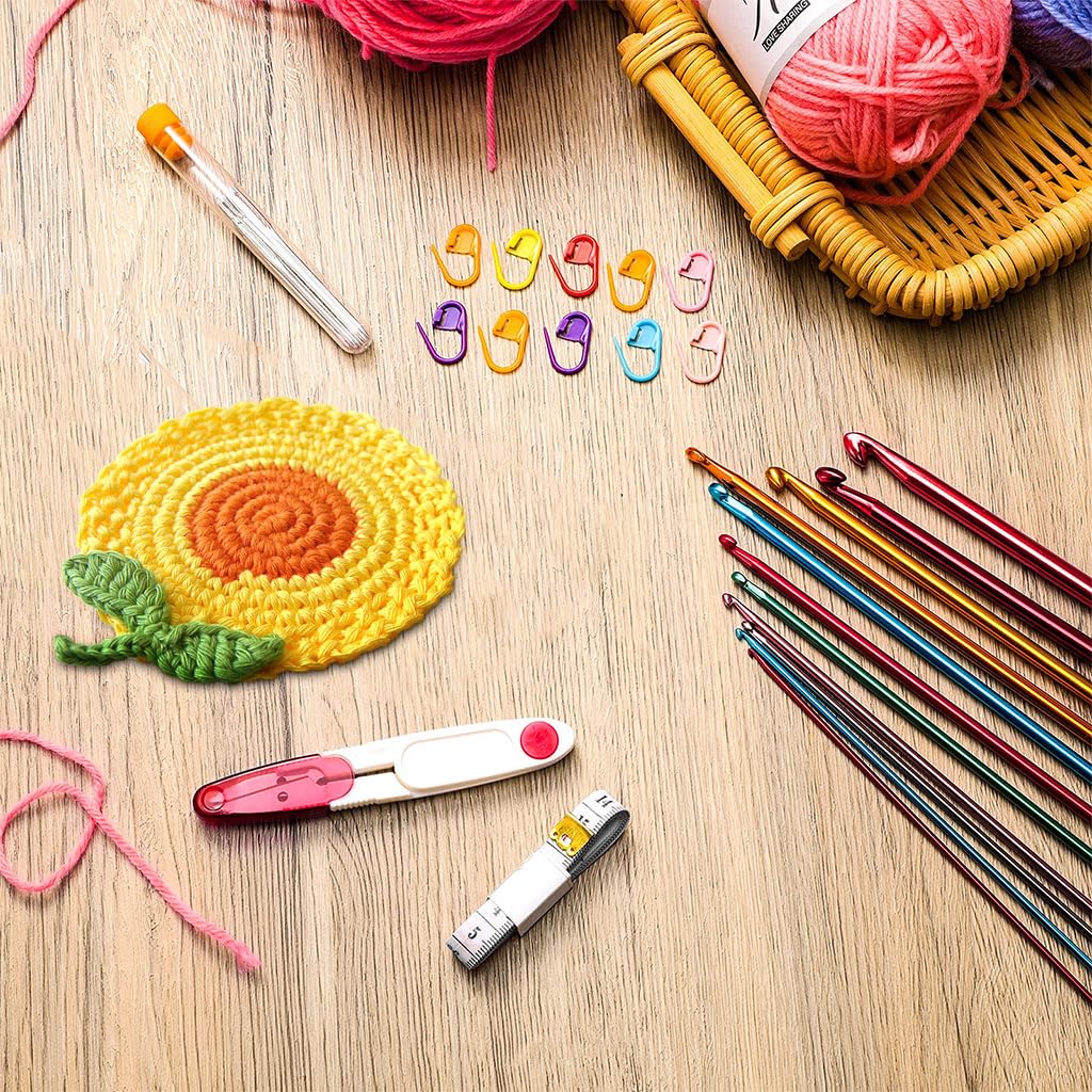 HASTHIP Tunisian Crochet Hooks Set for Afghan Blankets with 11 Sizes 2–8 mm | Aluminum Craft Tools for Beginners