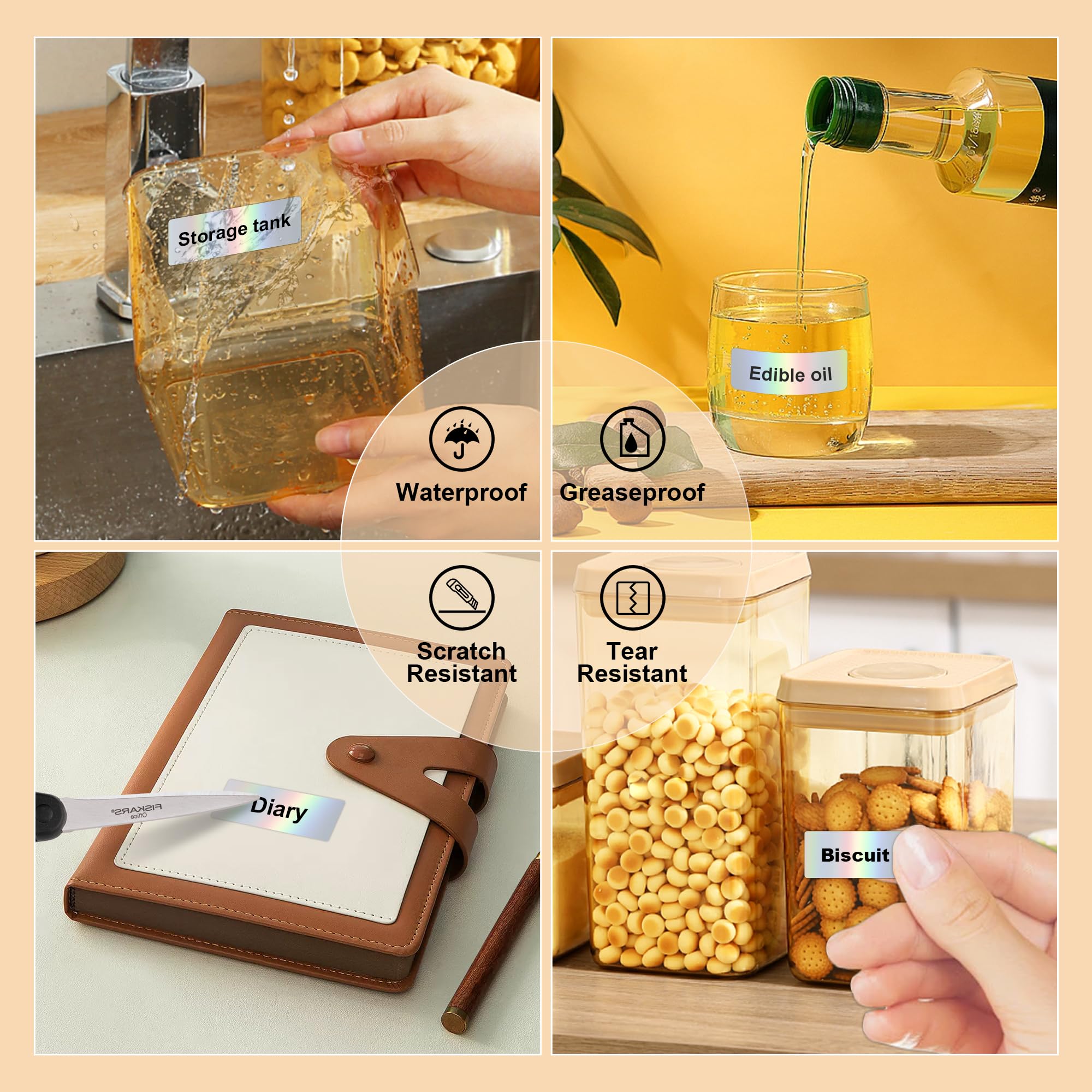 Zeitel Mini Label Printer Machine for Office with 320 pcs 12x40 mm Thermal Paper Roll | Holographic Silver Adhesive Stickers