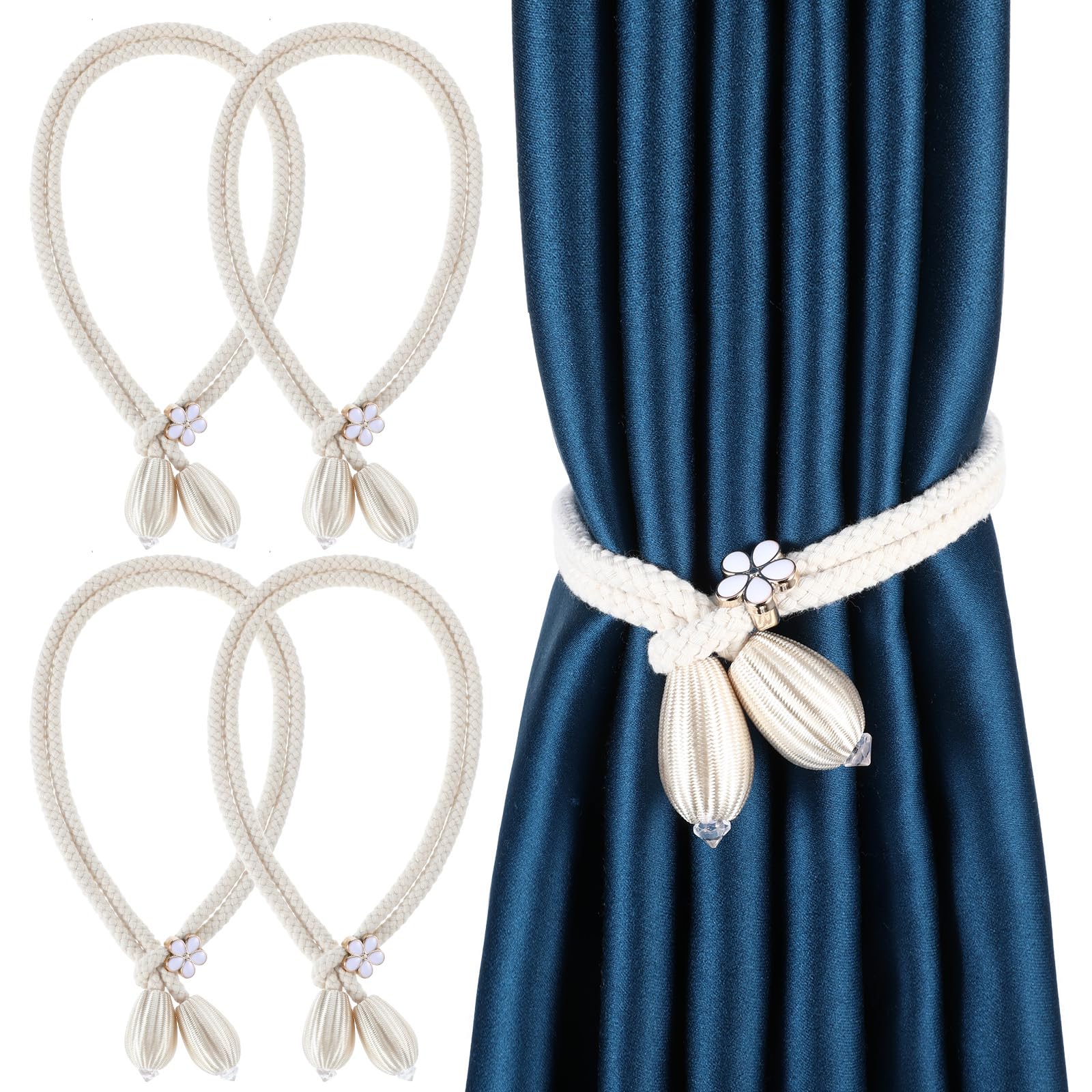HASTHIP® 4 Pieces Hand Woven Rope Curtain Tiebacks Cotton Curtain Cord Buckles Handmade Ties Buckle Decorative