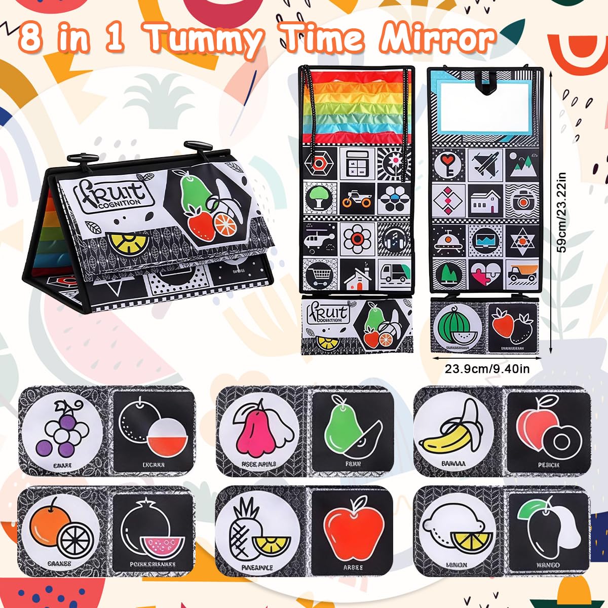 SNOWIE SOFT Baby Cloth Book Toy for Tummy Time with Crinkle Pages Mirror and Teether | Travel Friendly