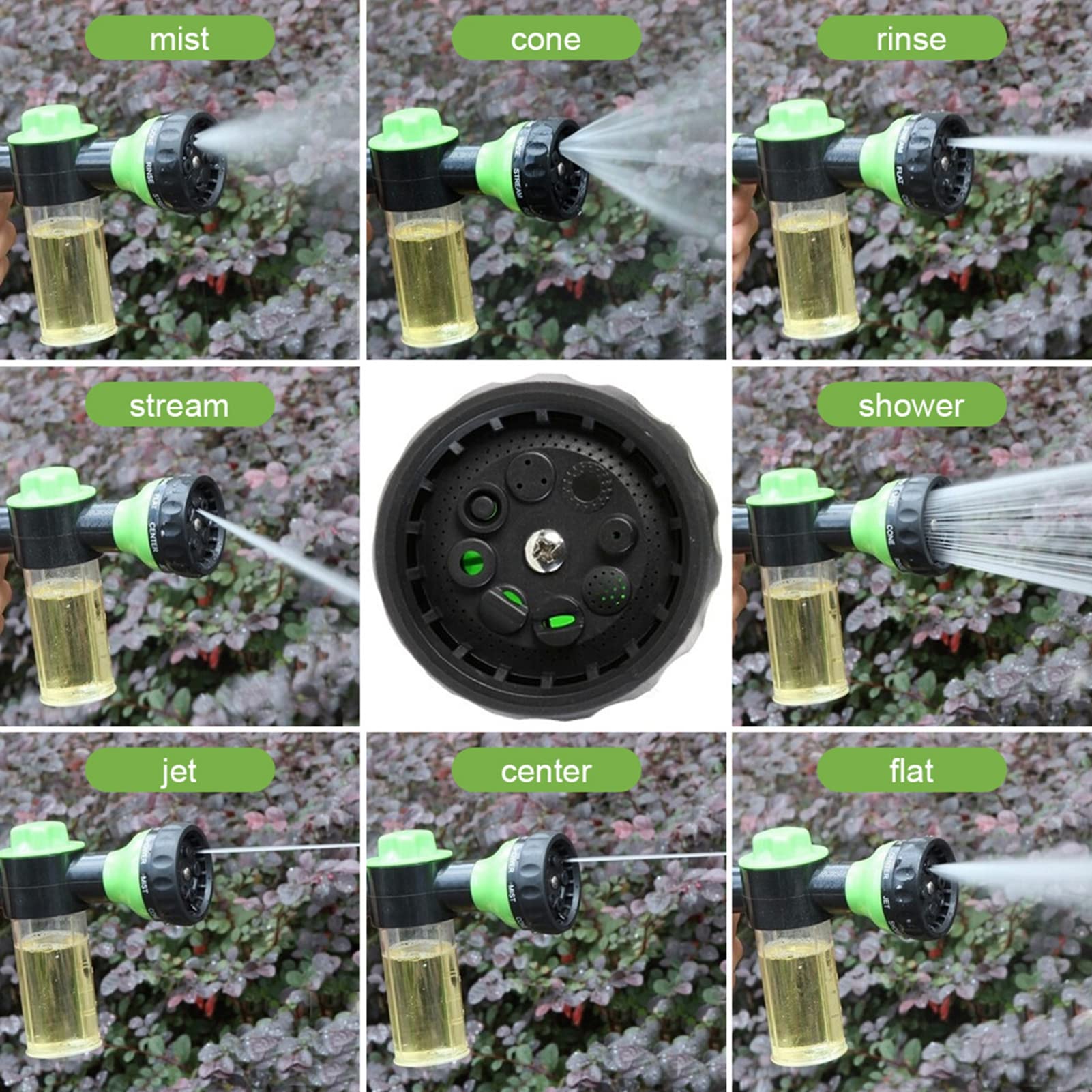 ZIBUYU Mini Foam Water Spray Gun High Pressure 8 Patterns Watering Nozzle Garden Sprayer with Soap Dispenser Foam Washer Gun for Car, Bike, Pets & Cleaning Garden Washing Spray Gun, (Green) - 1
