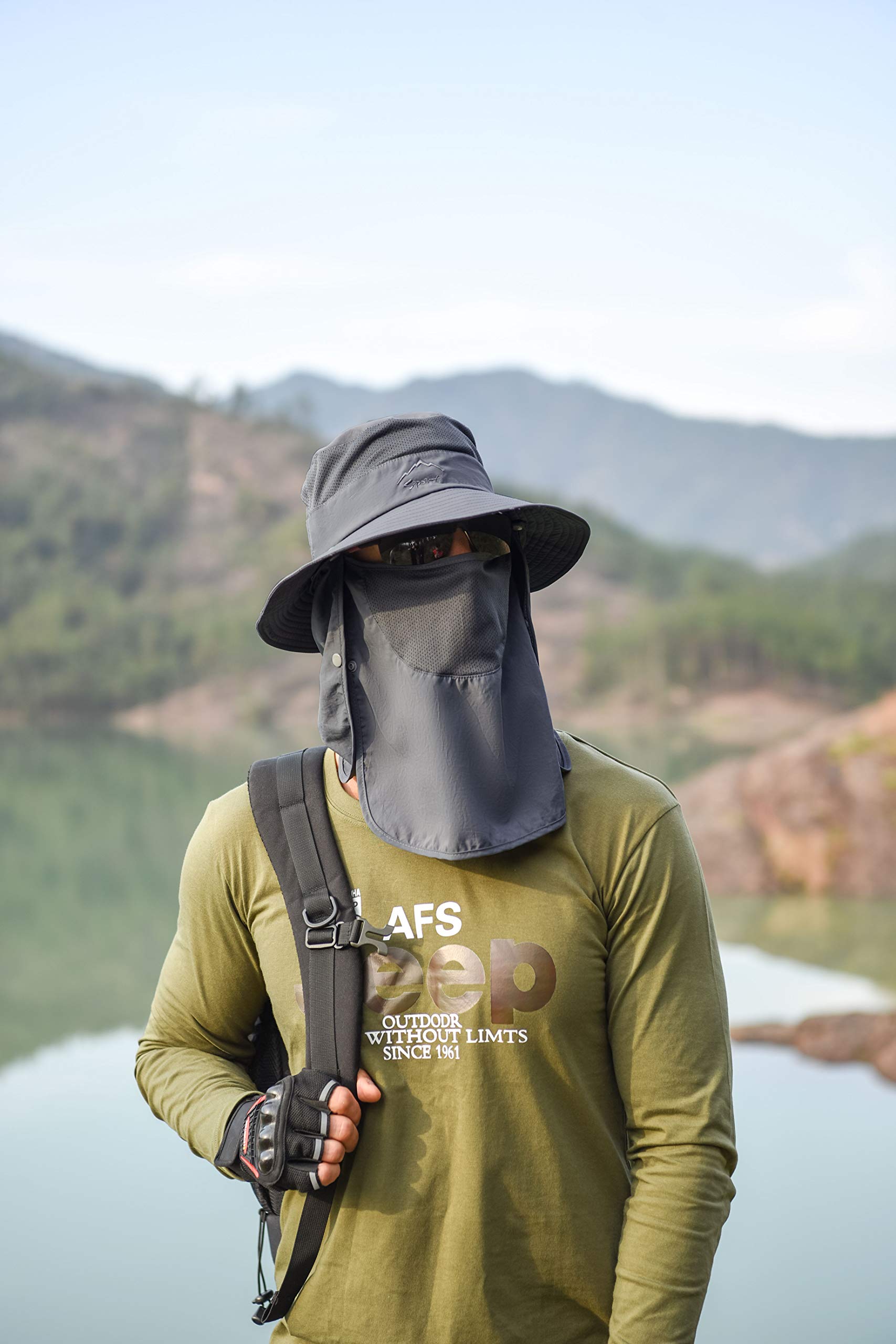 GUSTAVE Sun Protection Combo with Detachable Flaps and Zippable Crown for Outdoor Travel | Beige Foldable Breathable Hat