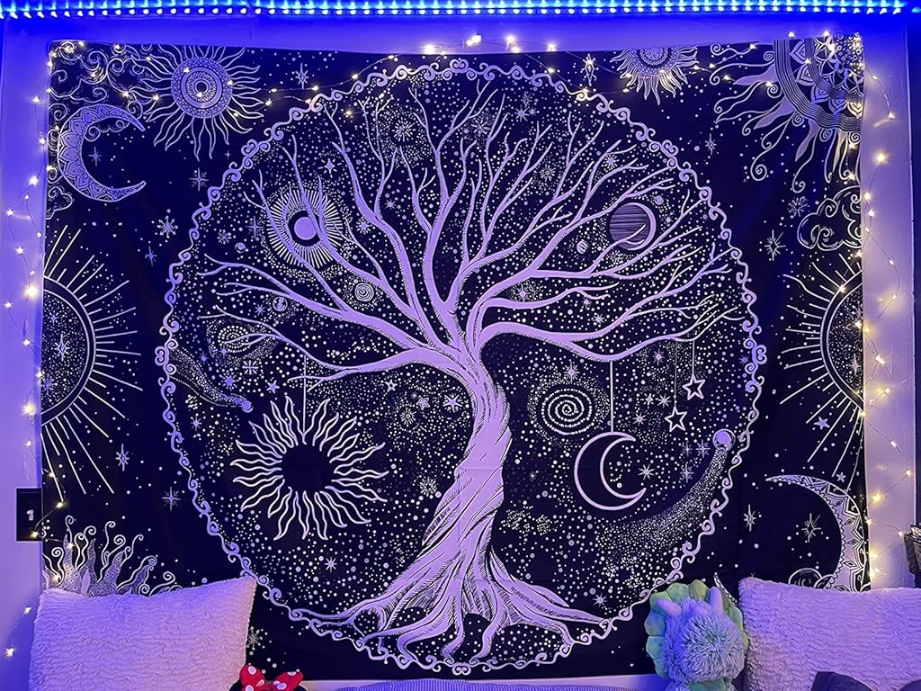 HASTHIP® Tree of Life Tapestry Black and White Tapestry Galaxy Space Tapestry Black Aesthetic Tapestry Wall Hanging for Bedroom (50×60 Inches)