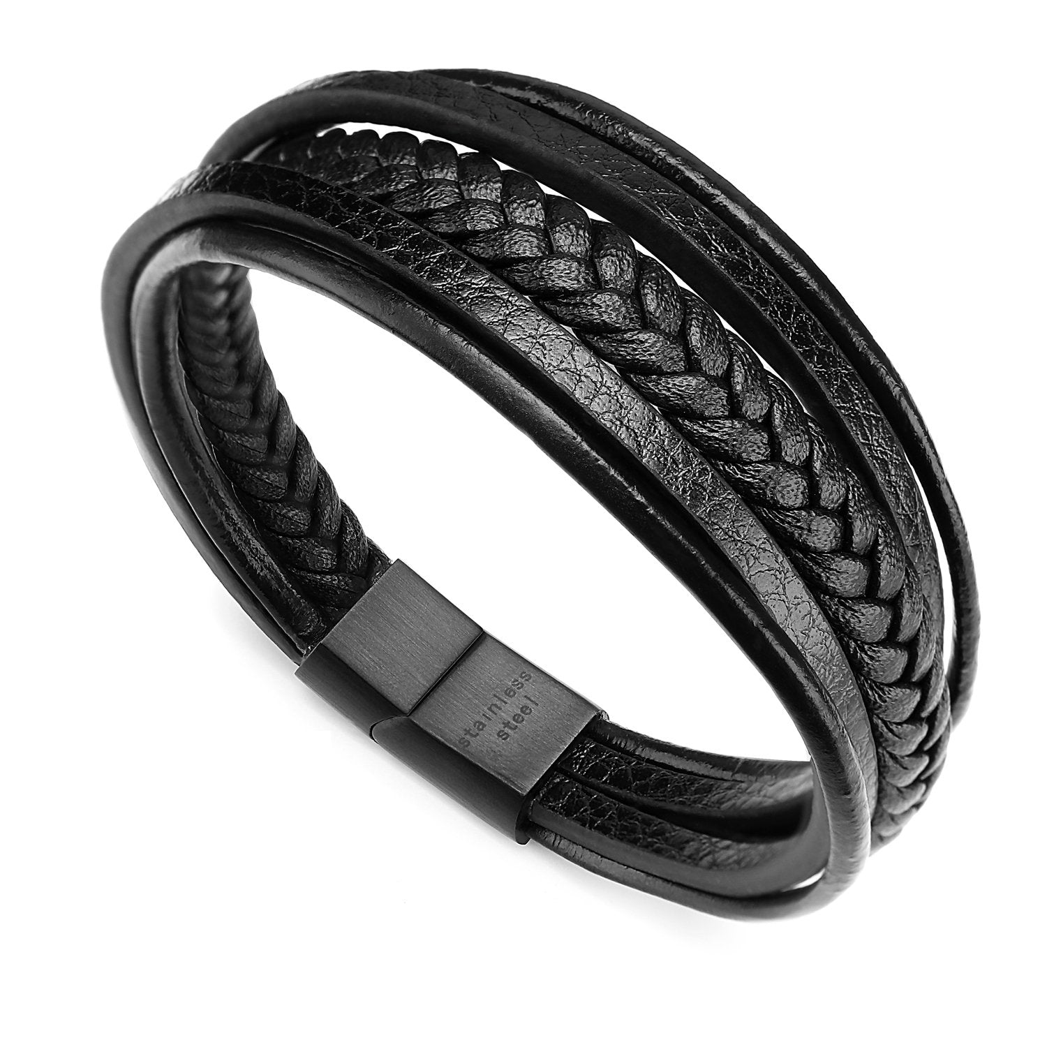 Zibuyu Leather Bracelet for Men with Braided Rope Design and Sleek Magnetic Closure | Versatile Style for Casual and Formal Wear