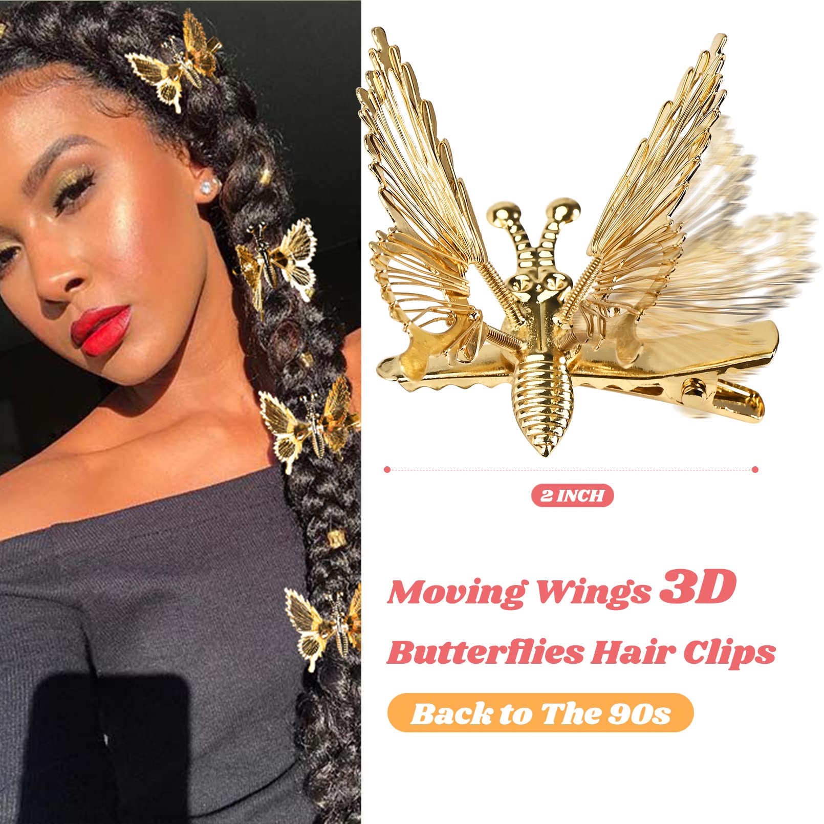 SANNIDHI Butterfly Hair Clips for Women with 3D Flapping Wings Design Gold & Silver Set of 8
