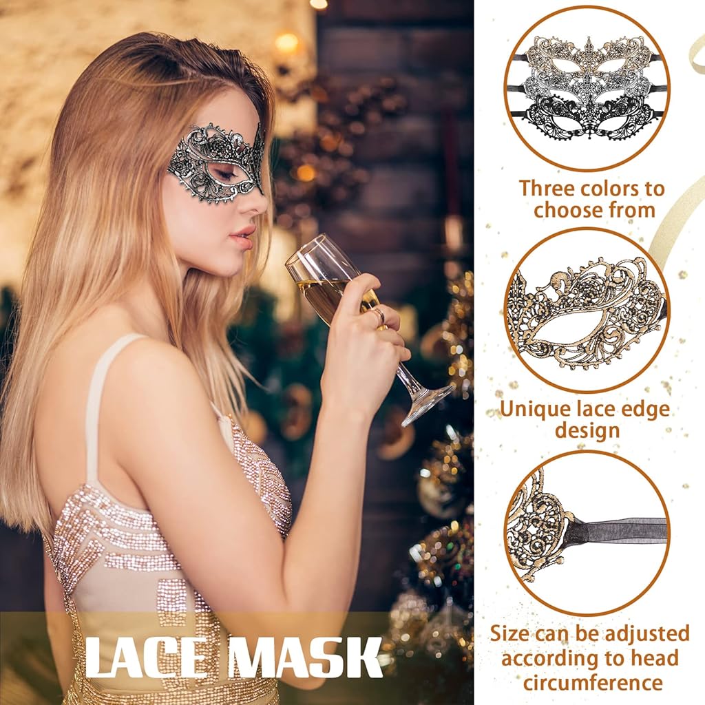 PATPAT® 9PCS Masquerade Masks for Women Lace Eye Face Mask Halloween Lady Girl Party Costume Black Gold Silver