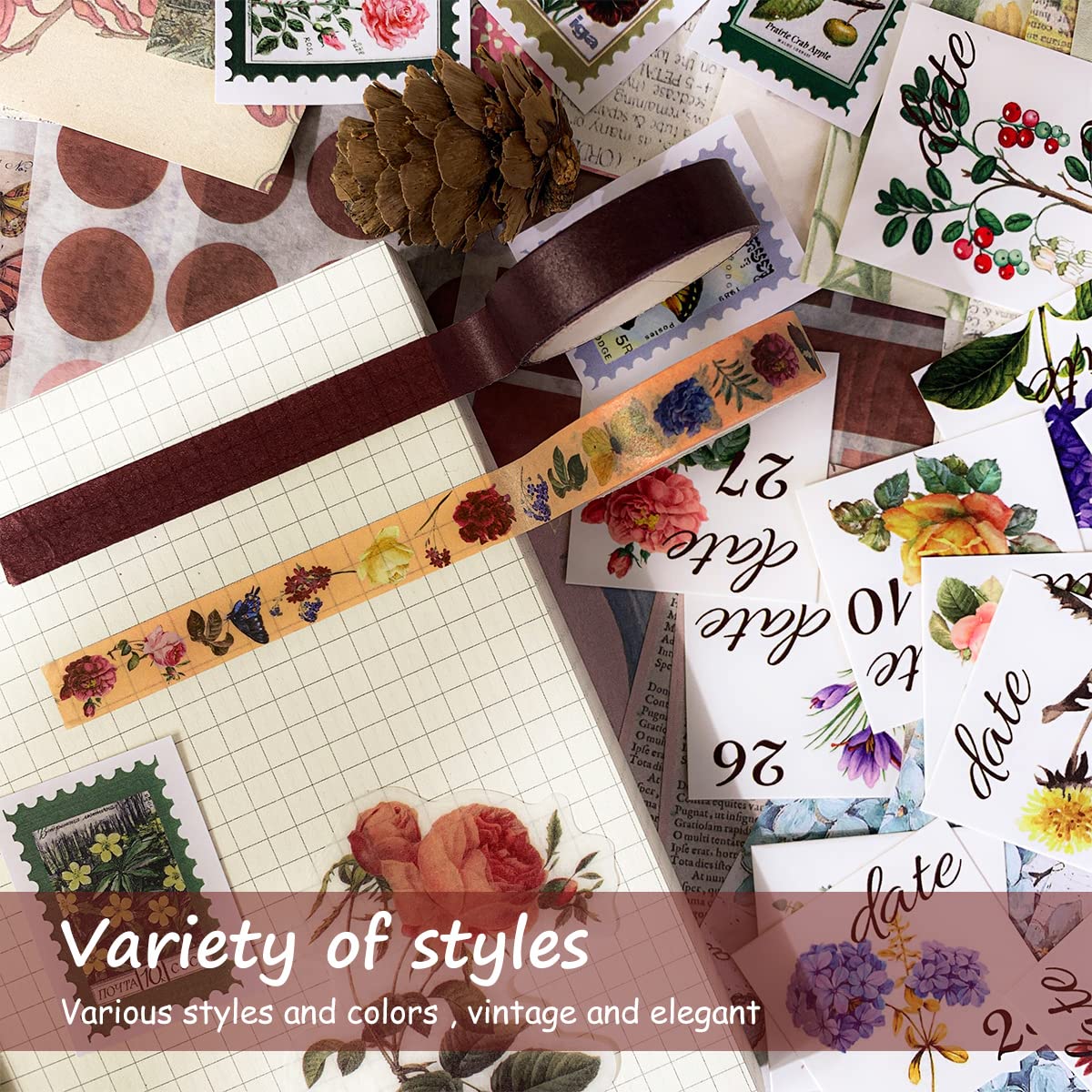 HASTHIP Journal Supplies Kit for Scrapbooking with 270 pcs Vintage Stickers and A6 Notebook | Gift for Women and DIY Crafts
