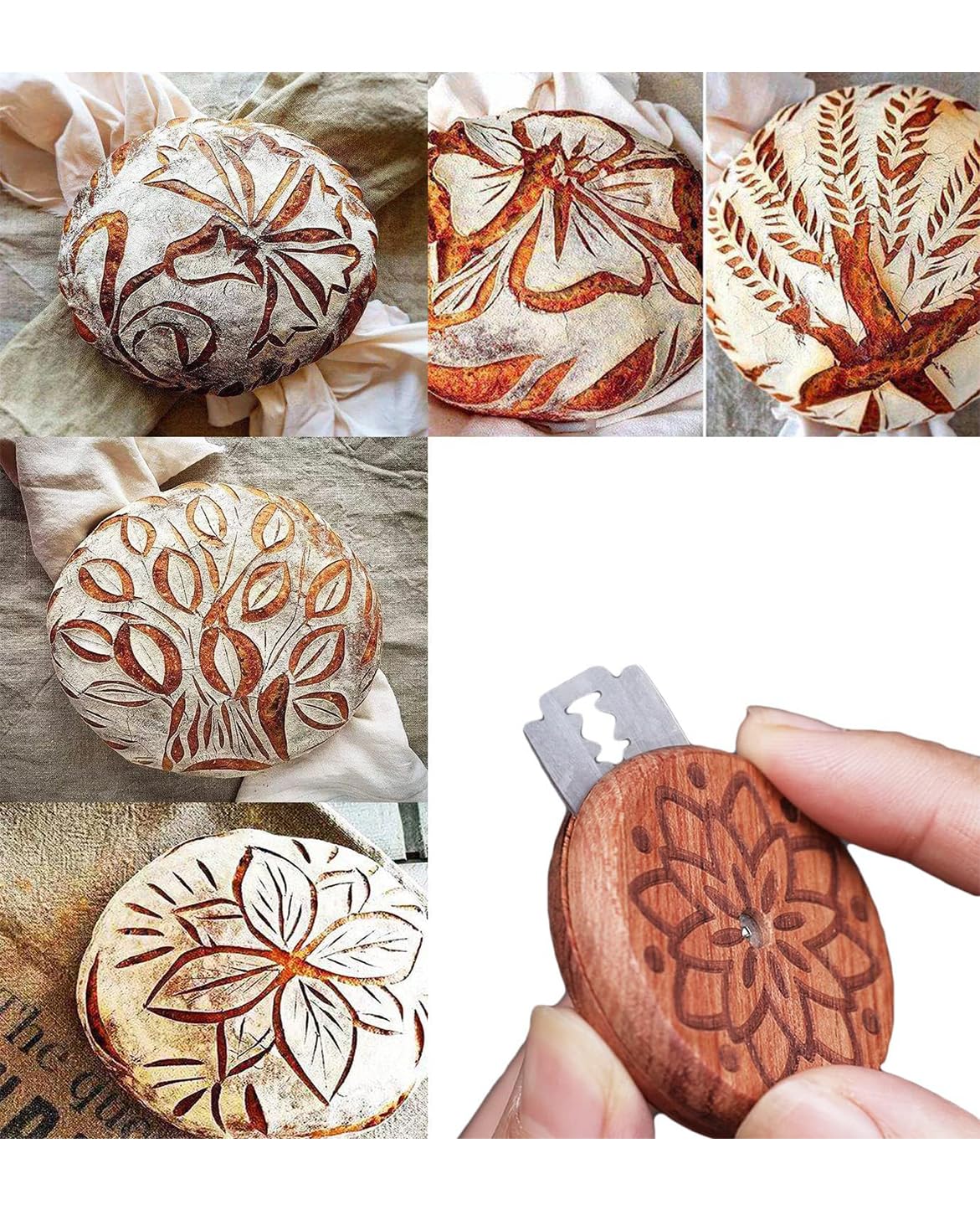 Supvox Bread Lame Cutter Set for Homemade Sourdough with Mandala Wooden Handle and 5 Blades | Ideal for Artisan Bakers