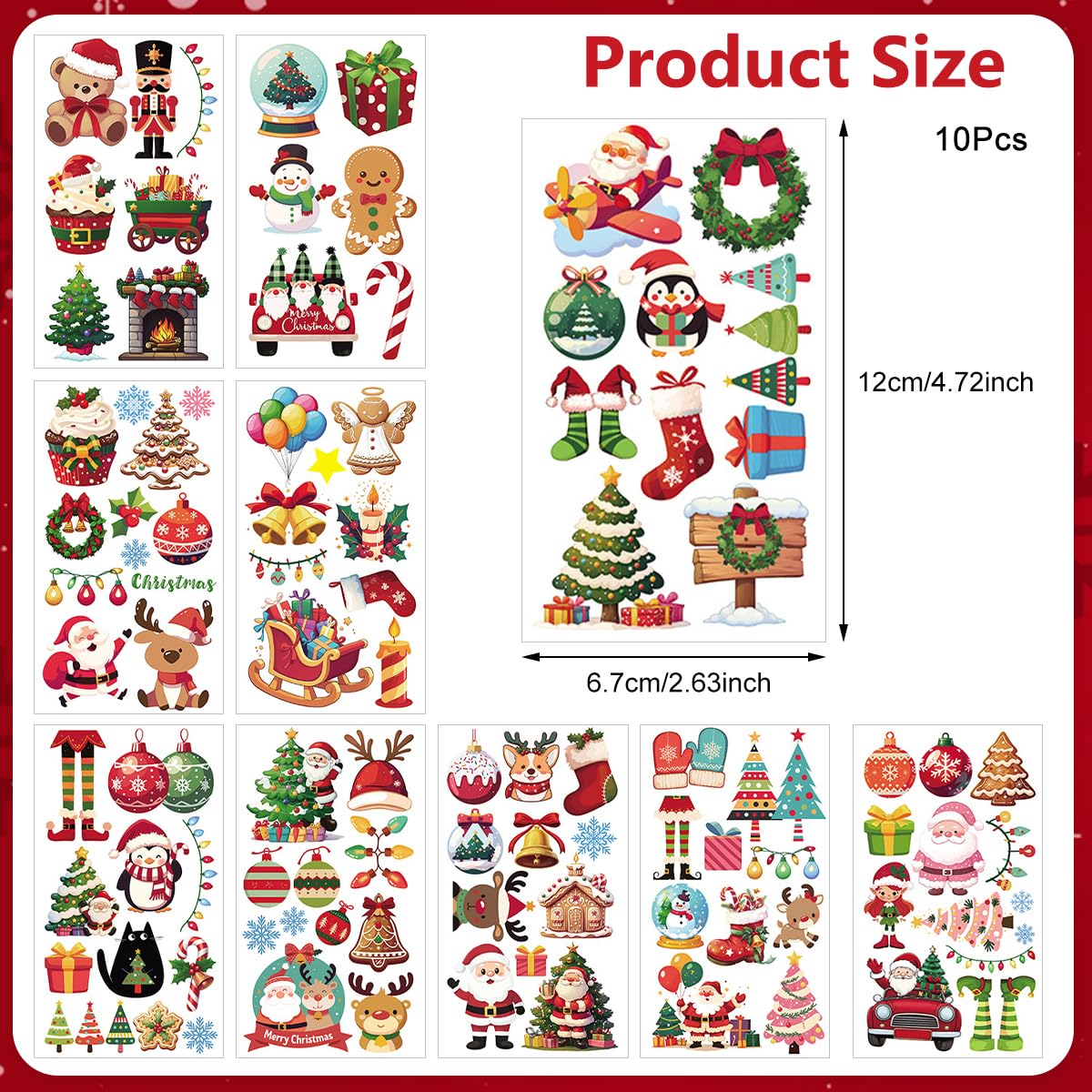 MAYCREATE Christmas Temporary Tattoo Stickers for Kids and Adults featuring 10 Sheets | Waterproof and Easy to Apply Holiday Body Art