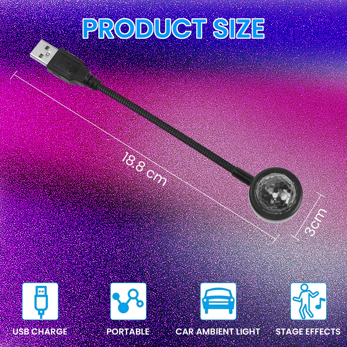 LED Car Atmosphere Light for Interior and Party Use with 9 Lighting Modes and 360° Rotation | USB Plug and Play RGB Mini Lamp