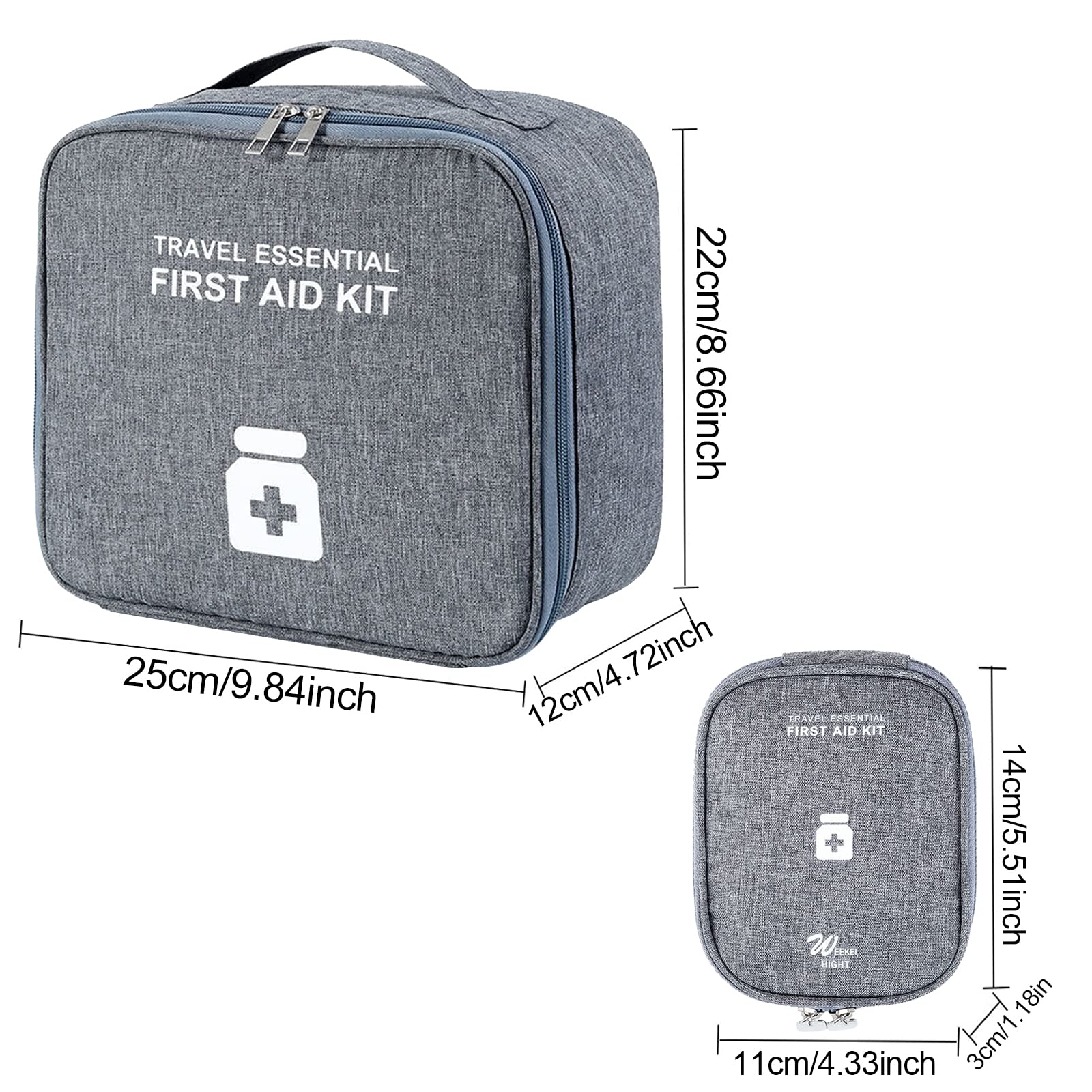 PALAY First Aid Pouch Set for Home Travel and Car with Dual Head Zipper | 600D Oxford Cloth Grey